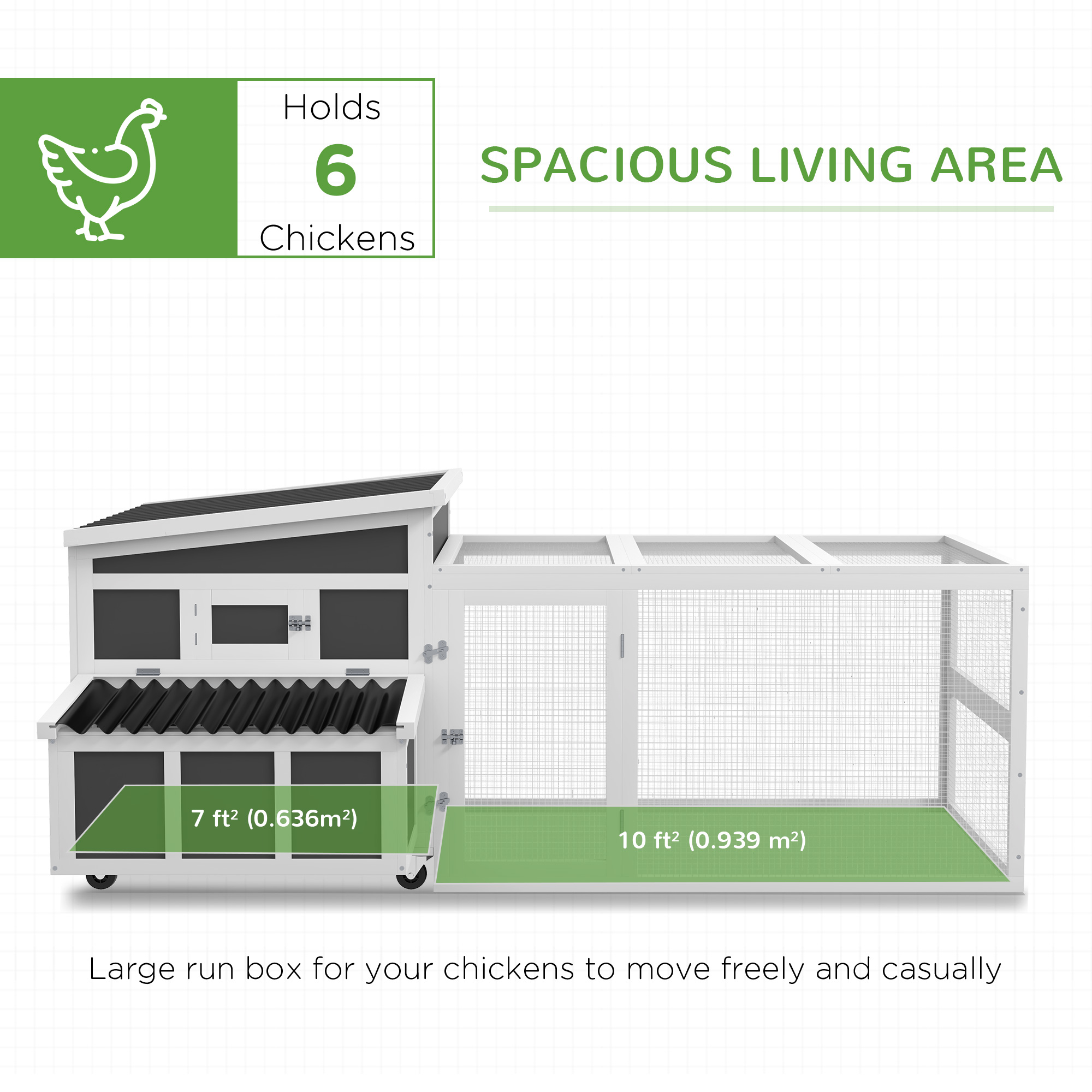 Wooden Chicken Coop, Rabbit Hutch with Large Run, Outdoor Poultry Cage with Nesting Box, Tray, Windows, Dark Grey - Image 4