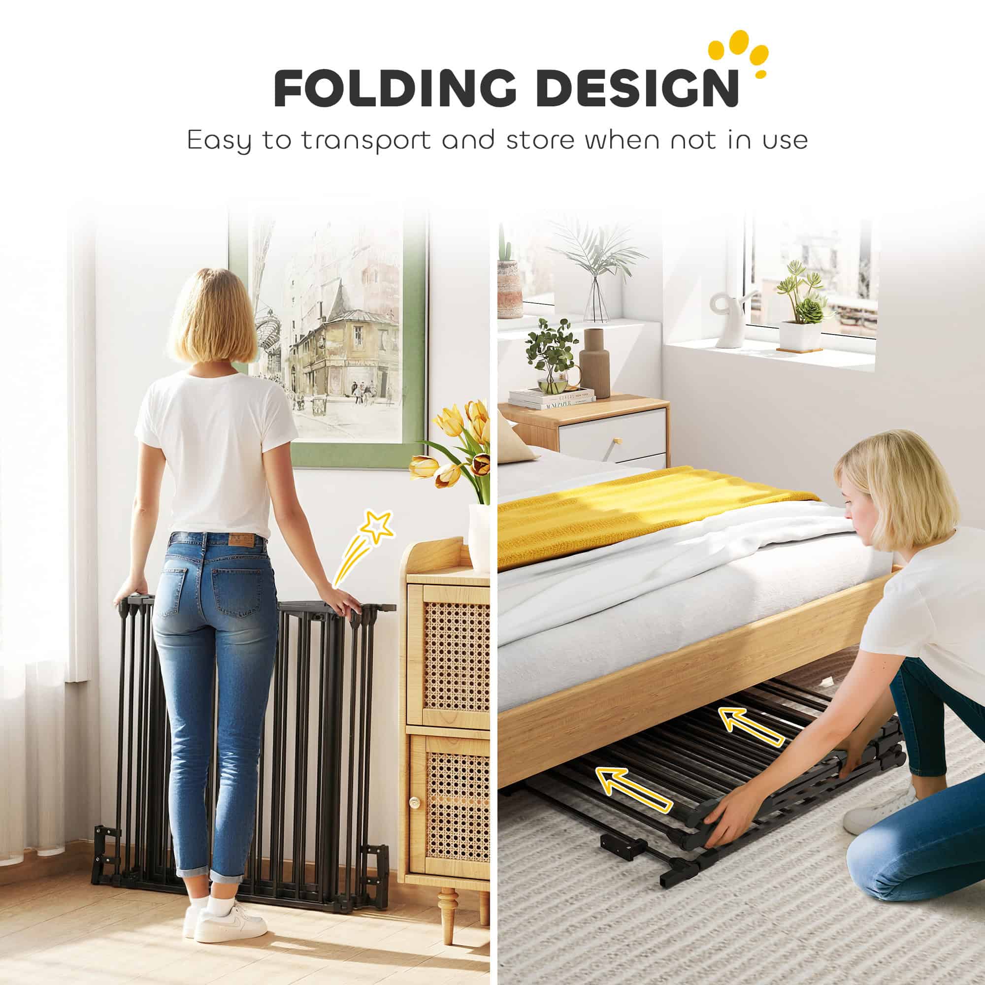 Foldable Dog Playpen Indoor for Small Medium Dogs with Door, for Stairway, Doorway, Hallway, Black