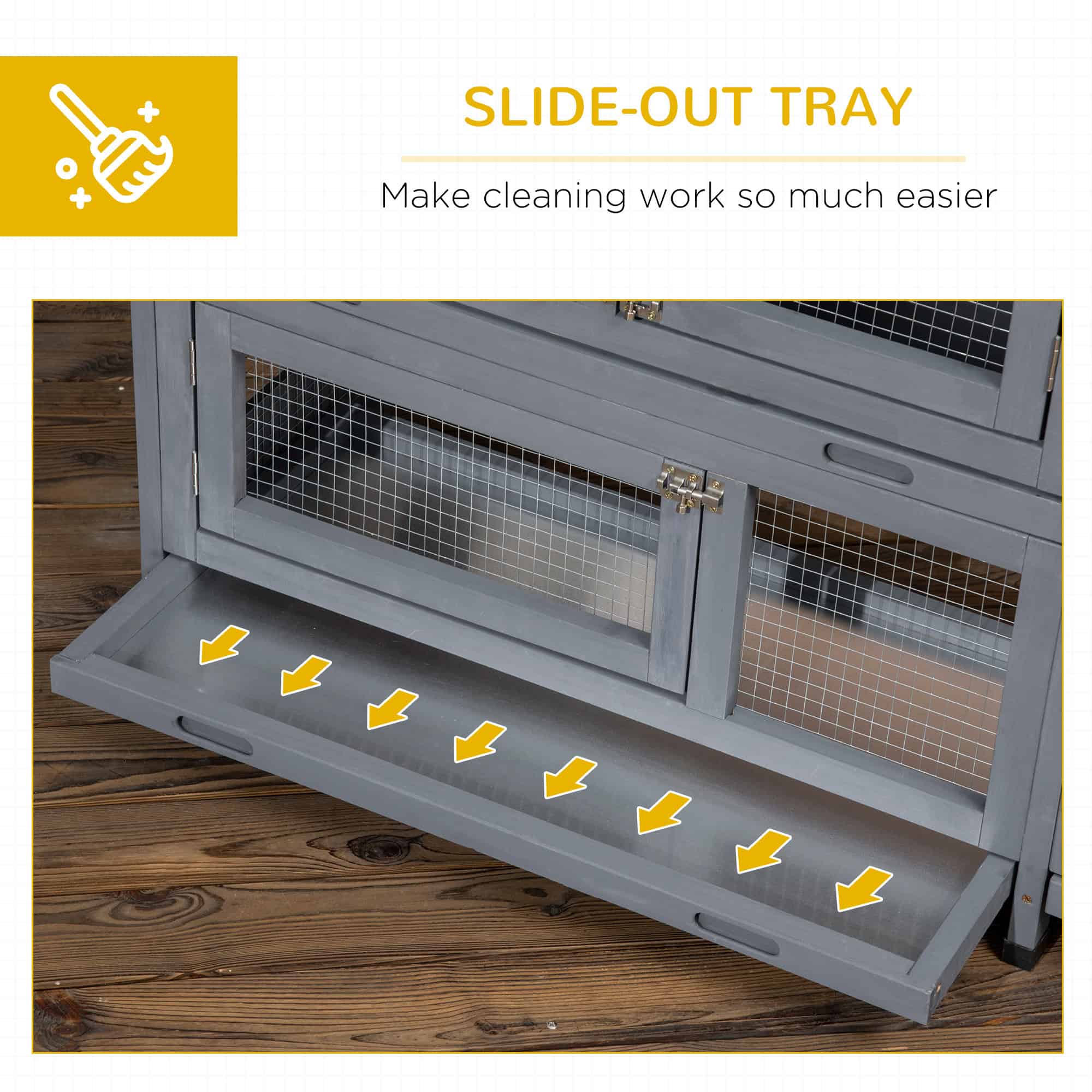 65" Wooden Rabbit Hutch, Pet Playpen with Openable Roof, Storage Box, for Rabbits and Small Animals, Dark Grey - Image 6