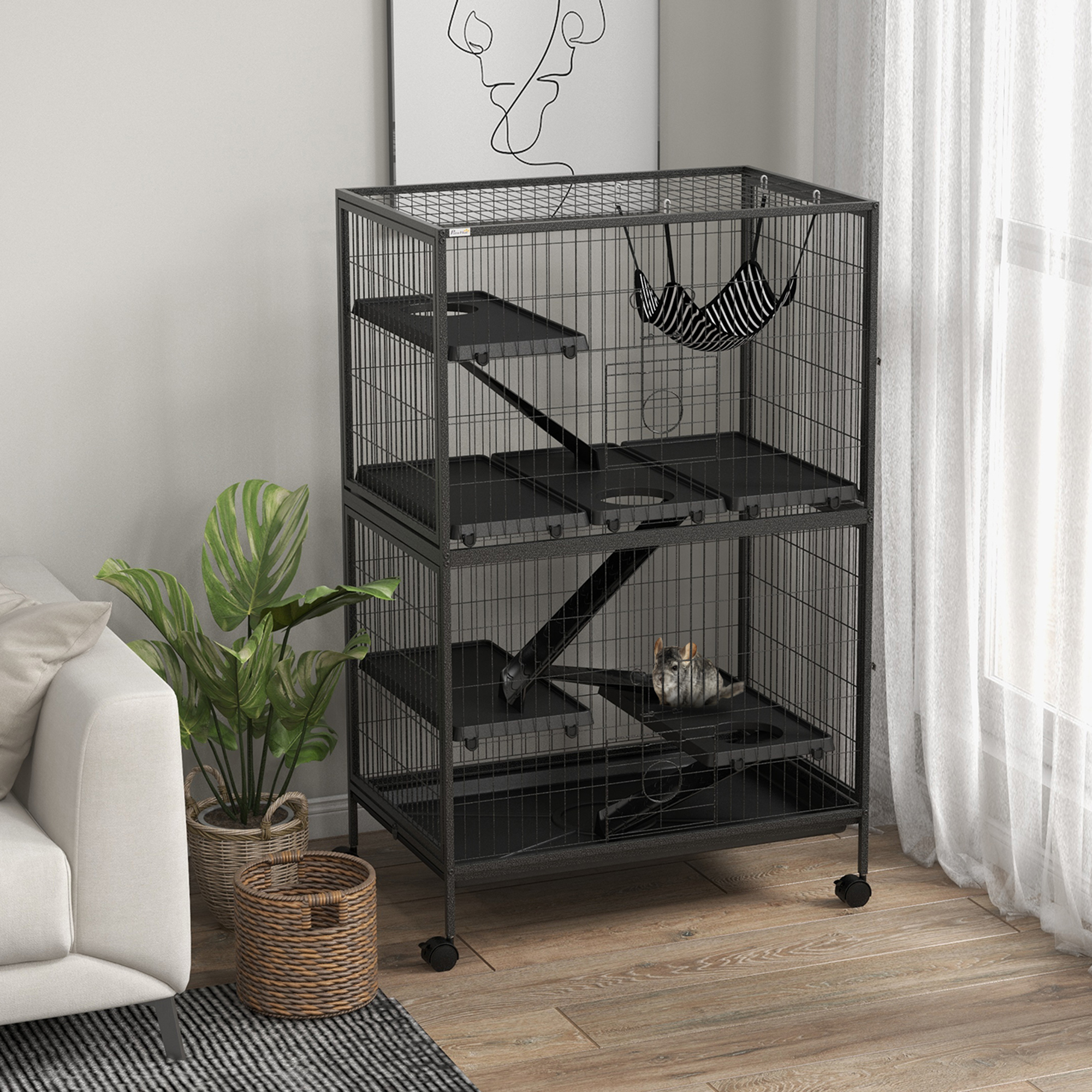 5-Tier Rolling Small Animal Cage, Deluxe Guinea Pig Cage, Ferret Cage for Mink Chinchilla Kitten Rabbit, Grey
