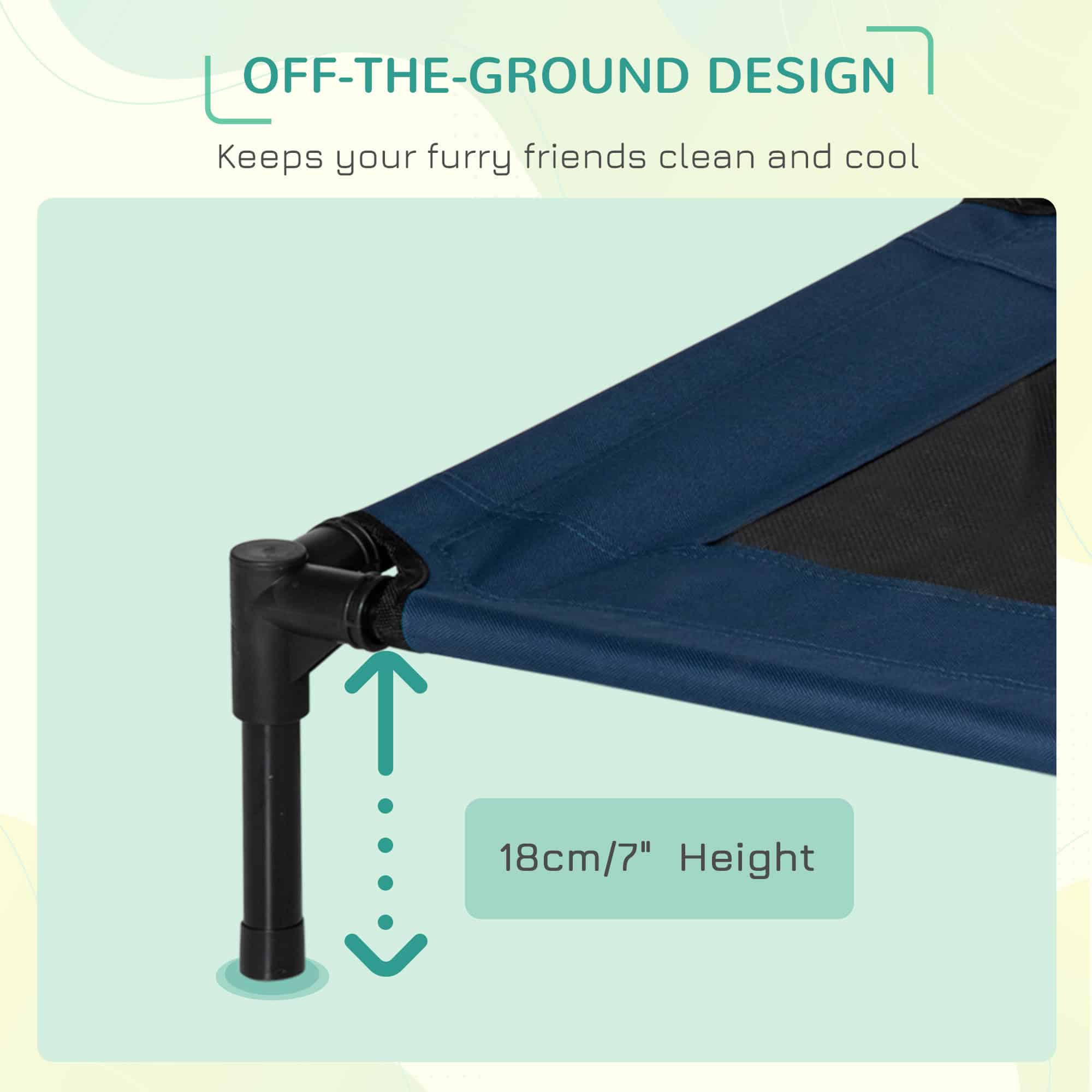 Elevated Dog Bed, Raised Dog Cot for M Sized Dogs, Indoor & Outdoor, 30" x 24" x 7", Blue