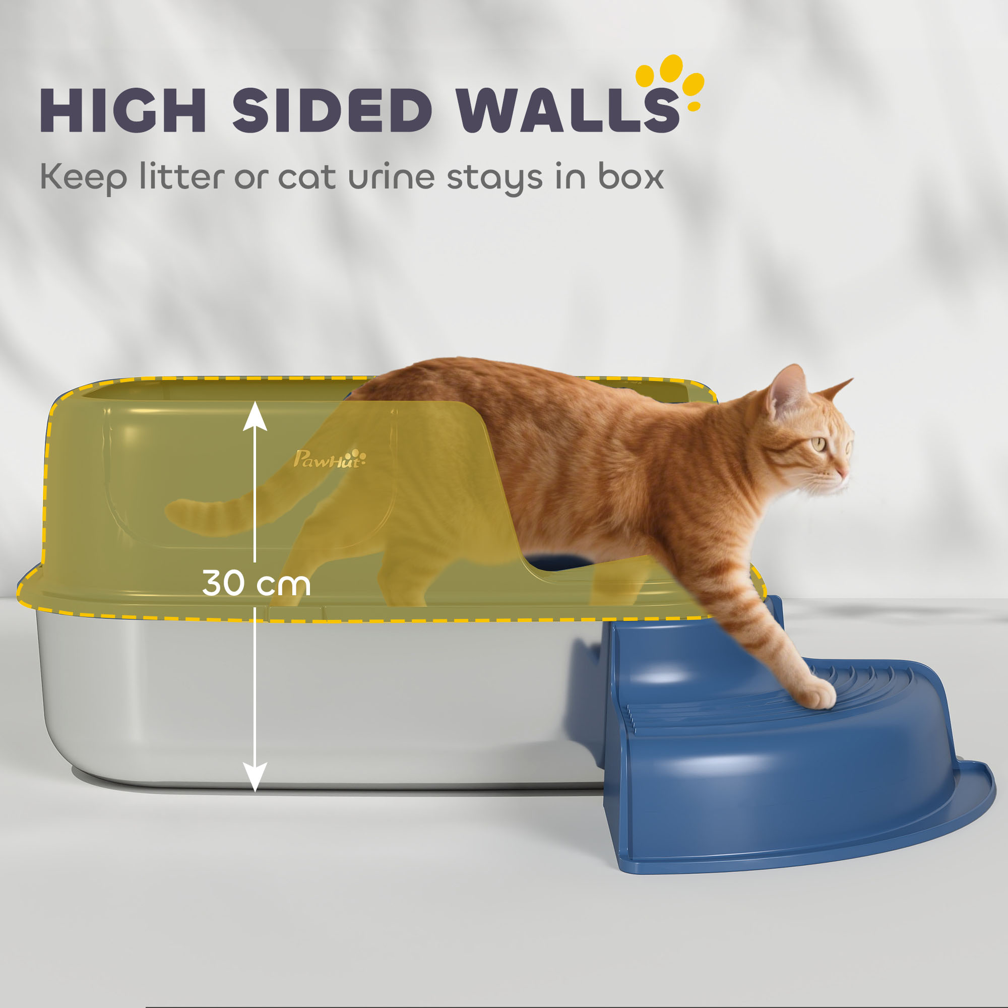 Stainless Steel Cat Litter Box, Cat Litter Box with High Side and Scoop, Anti-Leakage, Easy to Clean, Navy Blue