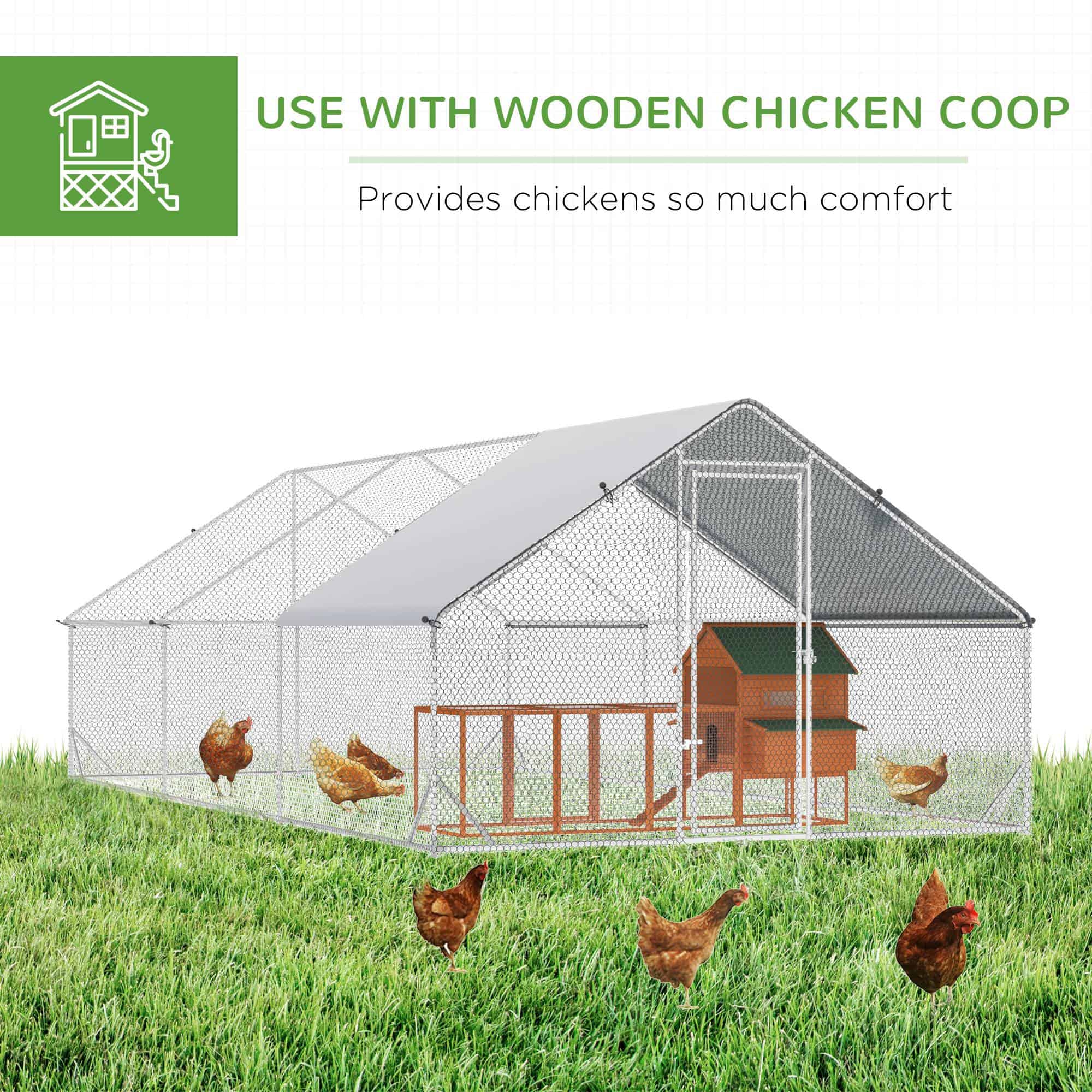 9.8' x 19.7' x 6.6' Chicken Coop Cage, Outdoor Hen House w/Cover & Lockable Door