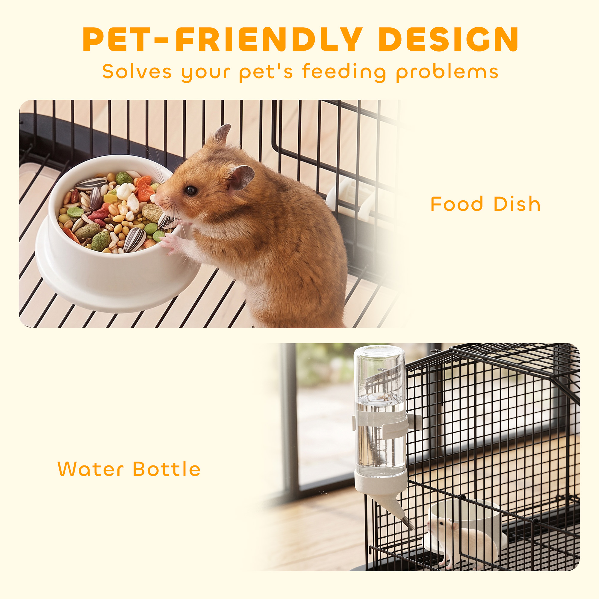Hamster House Gerbil Habitat for Dwarf Hamster with Wheels, Detachable Bottom - Black