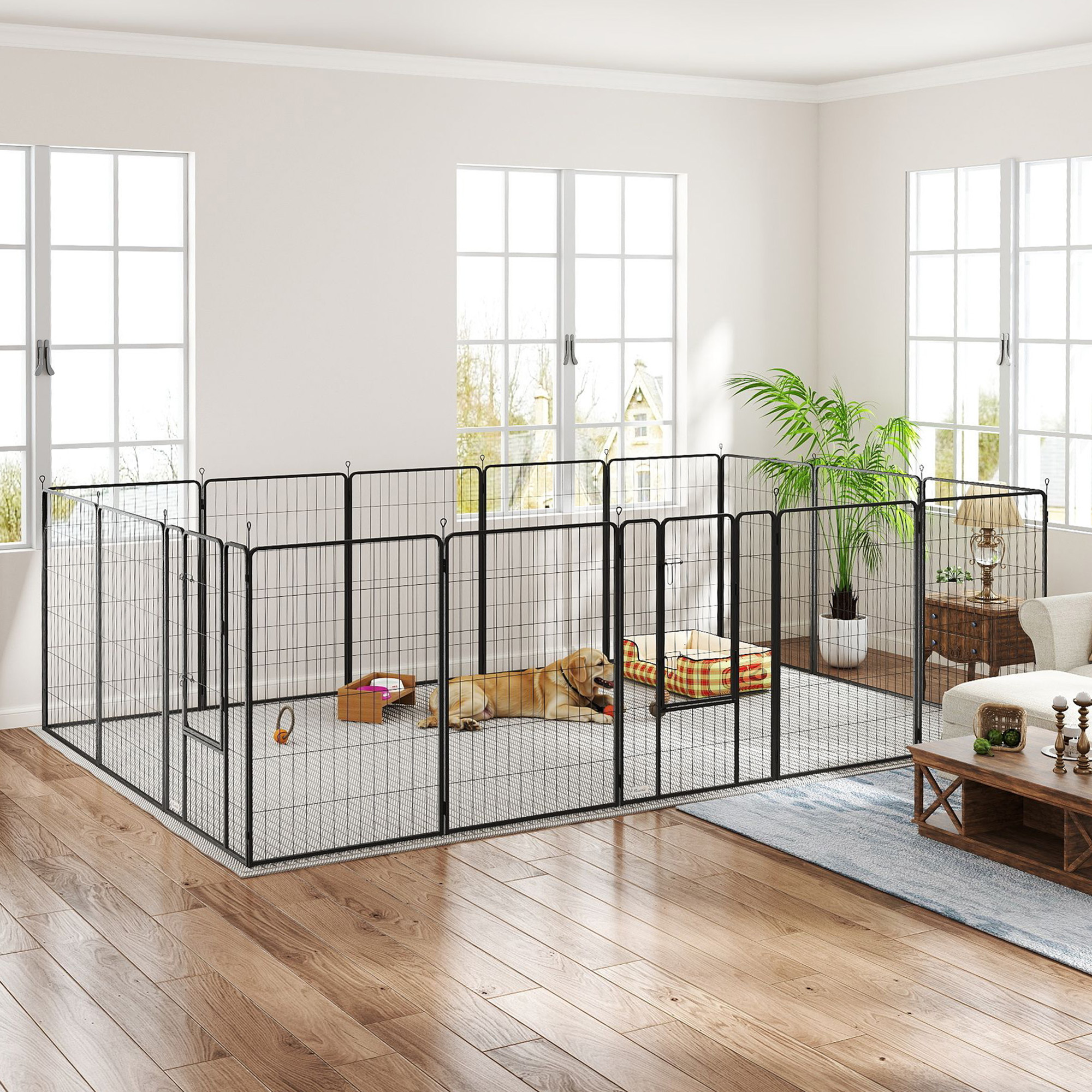 Heavy Duty Pet Playpen, 16 Panels Steel Dog Fence Puppy Exercise Pen with 2 Doors Locking Latch, 47" Height