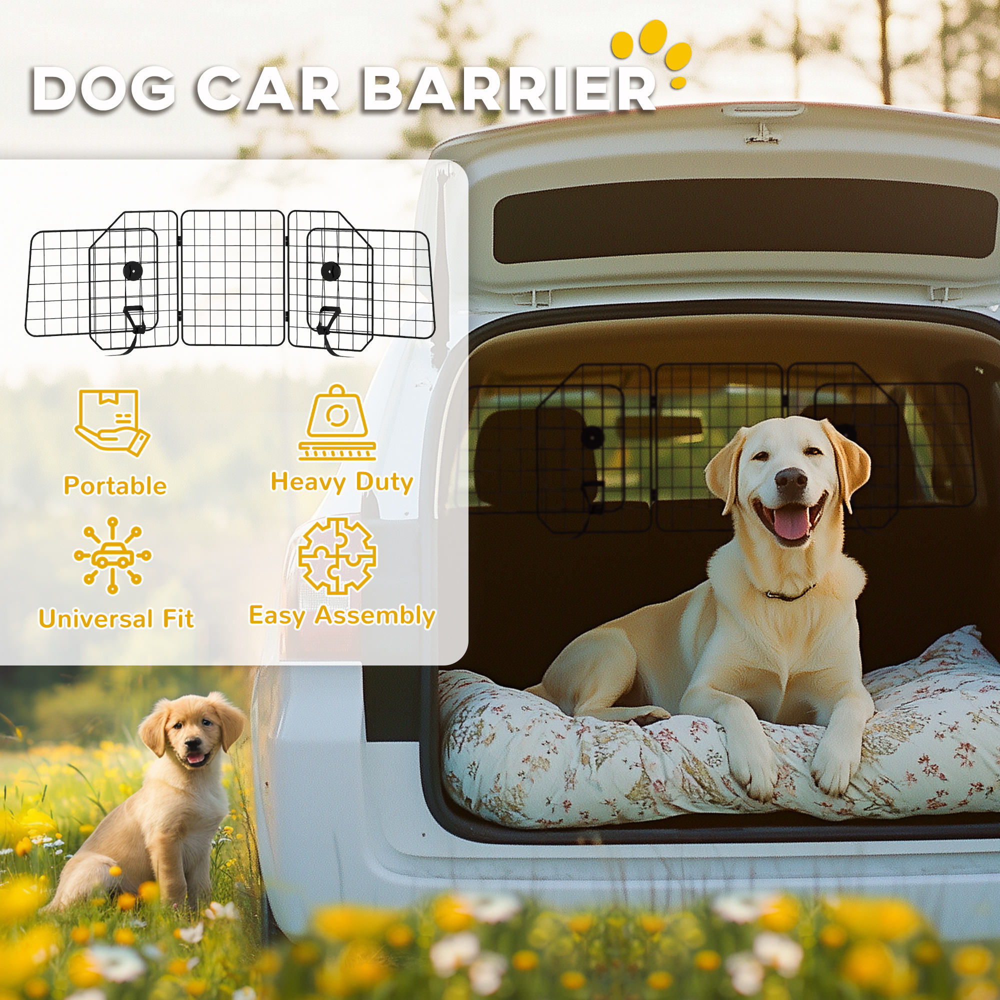 Dog Car Barrier for SUV, Adjustable Car Divider for Trunk Cargo Area, Heavy-Duty Steel Wire Mesh Barrier, Black
