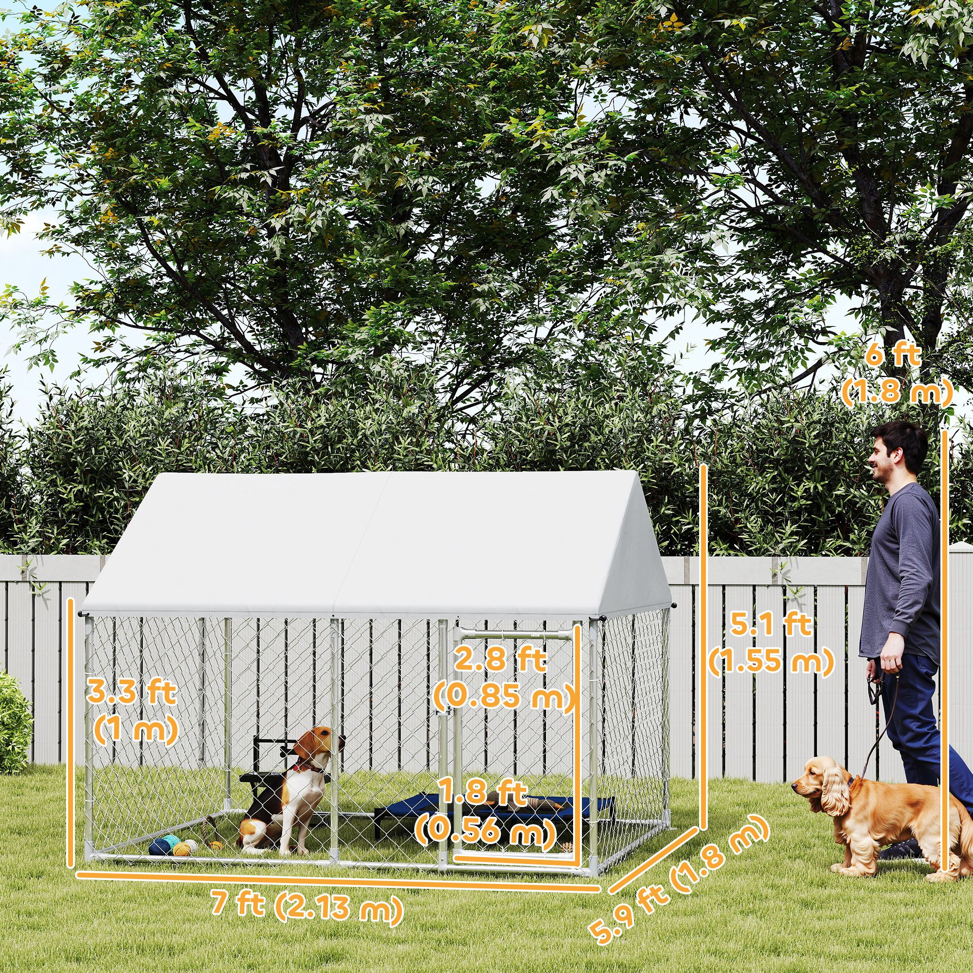 Outdoor Dog Kennel with Waterproof & Anti-UV Cover, Quick-Connect Frame, Secure Lock for Small Medium Dogs