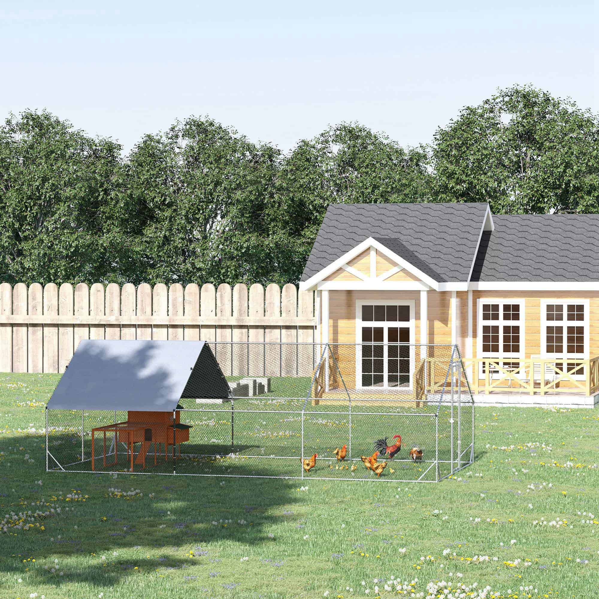 9.8' x 19.7' x 6.6' Chicken Coop Cage, Outdoor Hen House w/Cover & Lockable Door