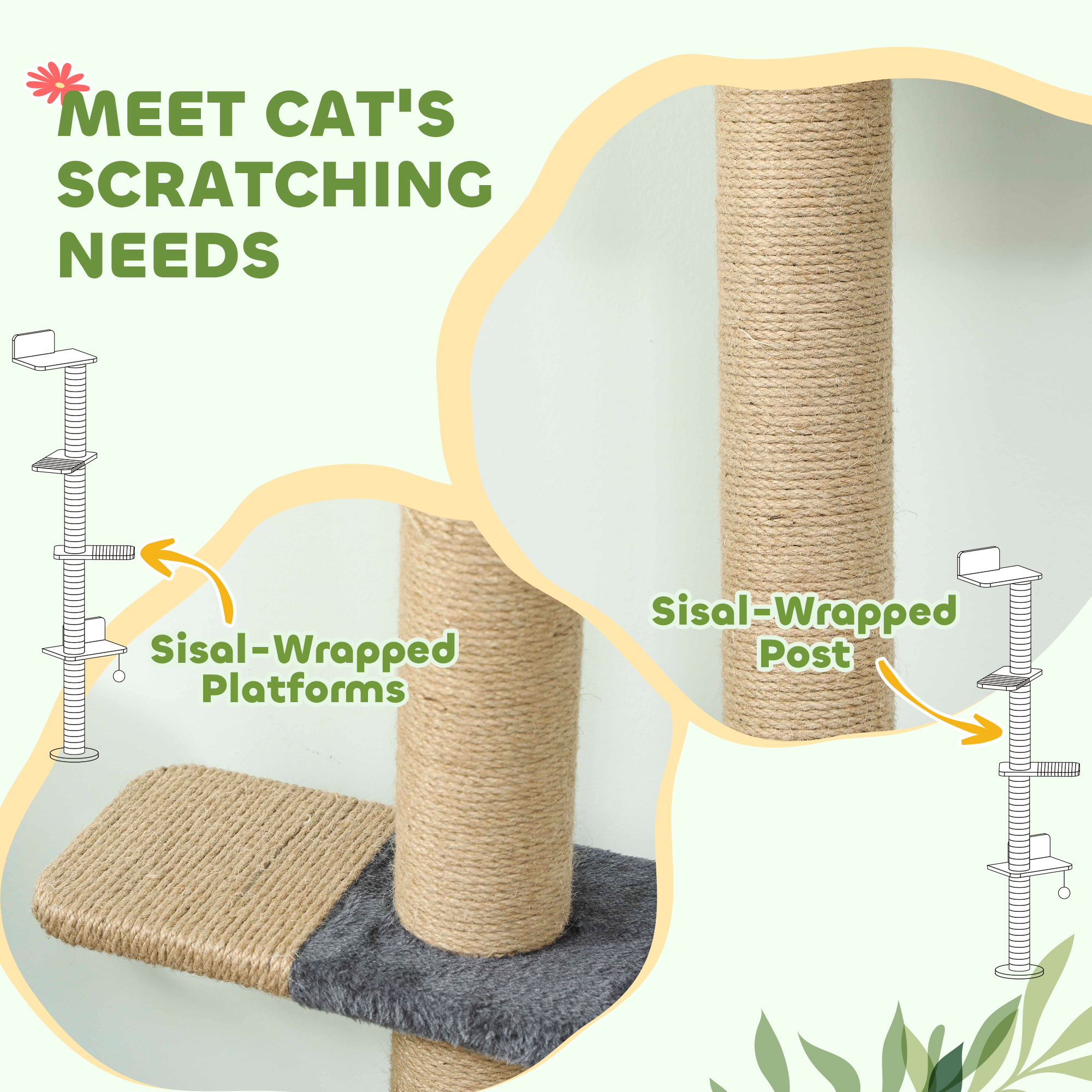Cat Wall Shelves, Cat Wall Furniture with 4 Platforms, Jute Scratching Post for Indoor Playing, Climbing, Dark Grey - Image 6