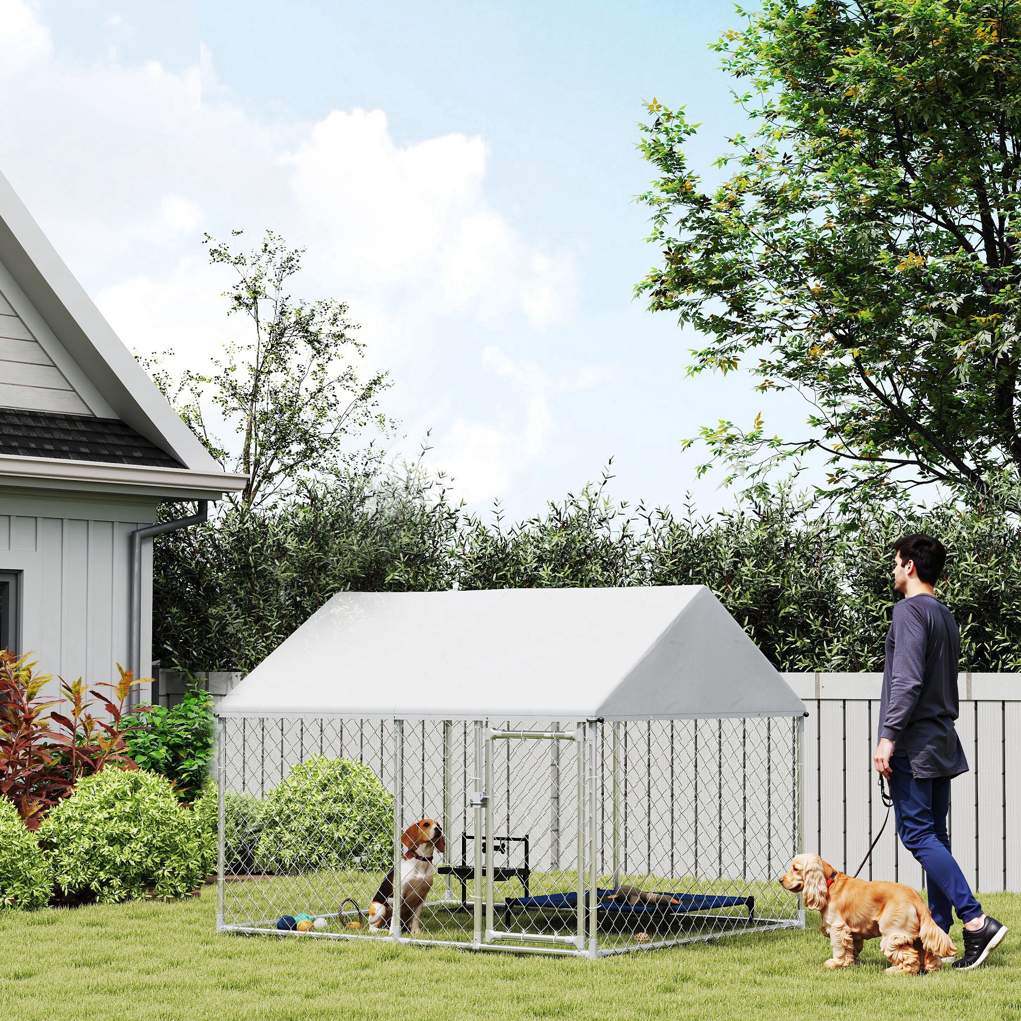 Outdoor Dog Kennel with Waterproof & Anti-UV Cover, Quick-Connect Frame, Secure Lock for Small Medium Dogs