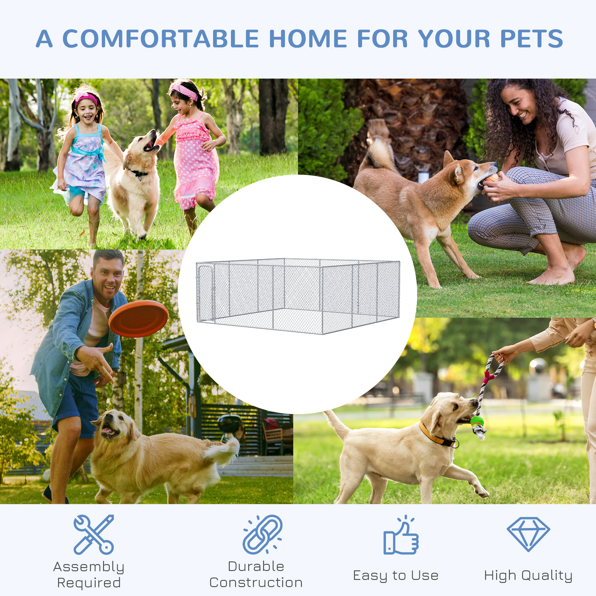 227.7 Sq. Ft. Dog Playpen Outdoor with Galvanized Steel Frame, for Small and Medium Dogs, 15.1' x 15.1' x 6'
