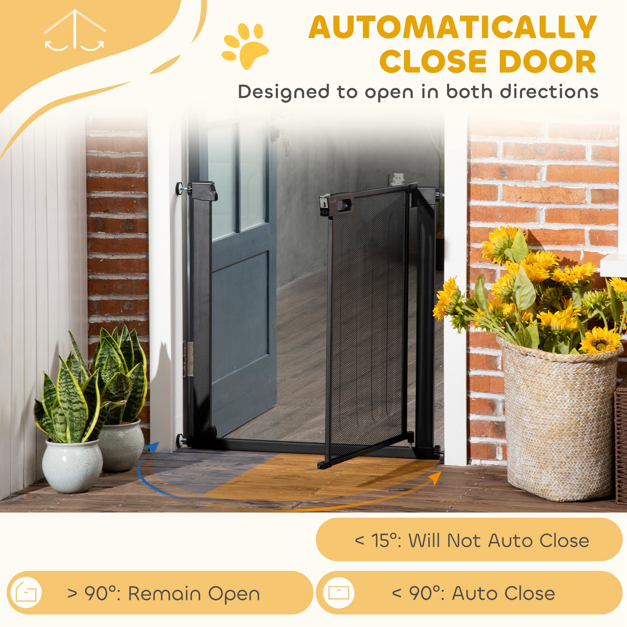 29.5"-32.3" Metal Pet Gate, w/ Auto Closing Door, Double Locking, Dog Gate for Doorways, Stairs, Hallways, Indoor/Outdoor, Black