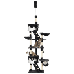 94"-102" Floor to Ceiling Cat Tree, High Cat Condo Scratching Post Activity Center, Multi-Level Play House