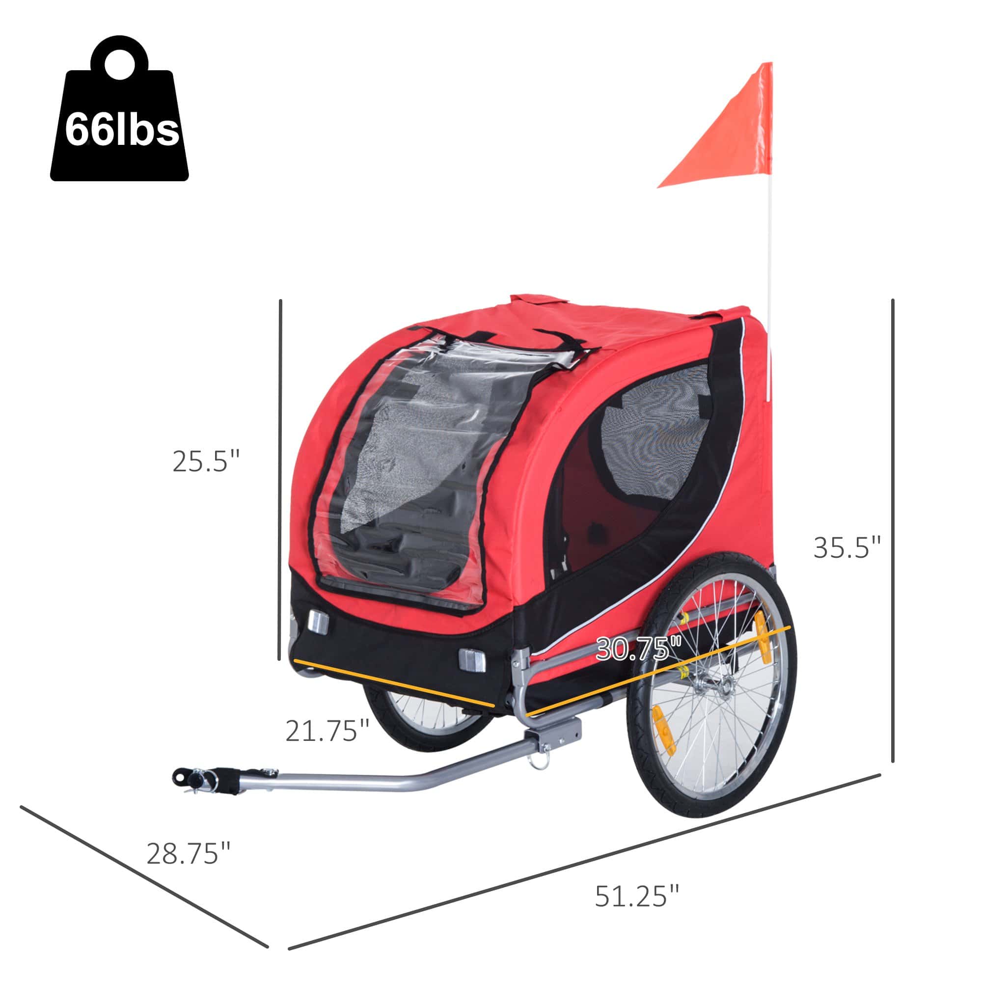 Pet Bike Trailer Bike Cart Bicycle Dog Cat Travel Carrier Foldable Red