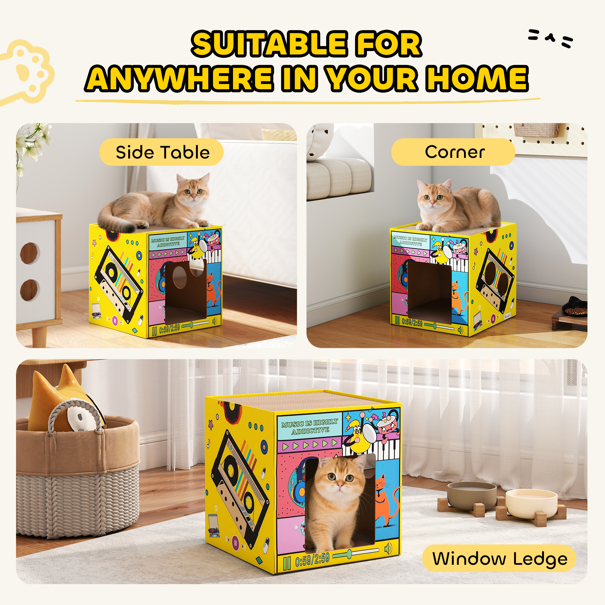 2 in 1 Cardboard Cat House, Cat Scratcher for Indoor Cats with Scratching Board & Catnip