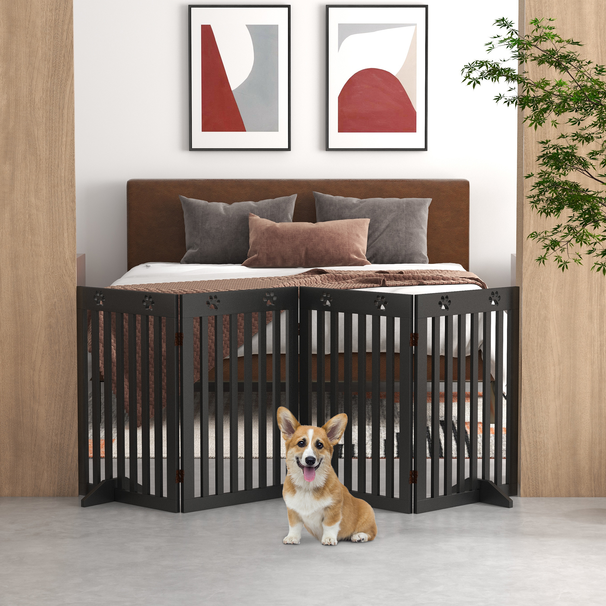 80" Extra Wide Freestanding Pet Gate with Support Feet, Black