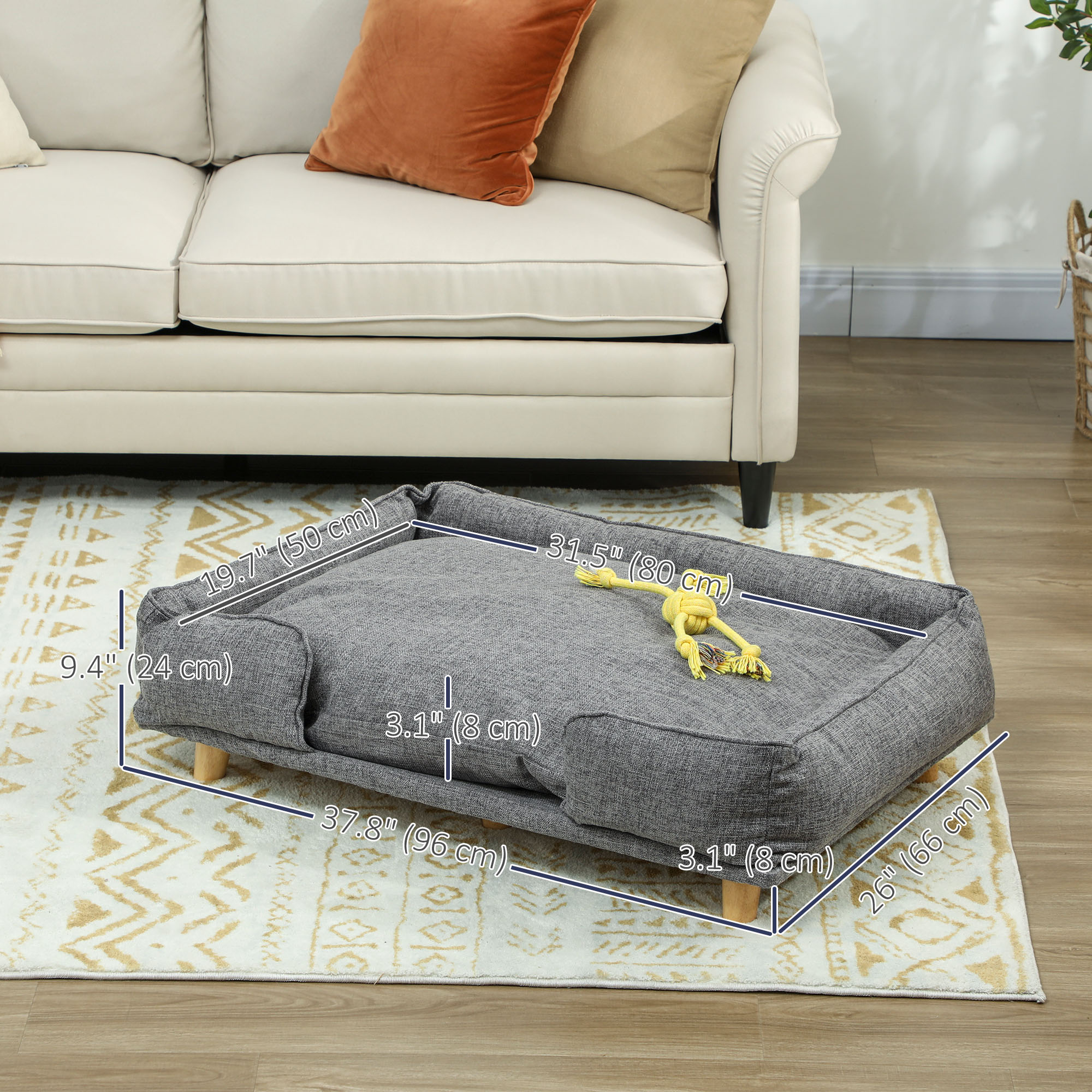 Washable Dog Sofa for Large Dogs, Elevated Pet Couch with Anti-slip Foot Pads, Dark Grey - Image 3