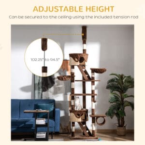 94"-102" Huge Cat Tree Ceiling High Cat Condo Scratching Post Activity Center Multi-Level Play House