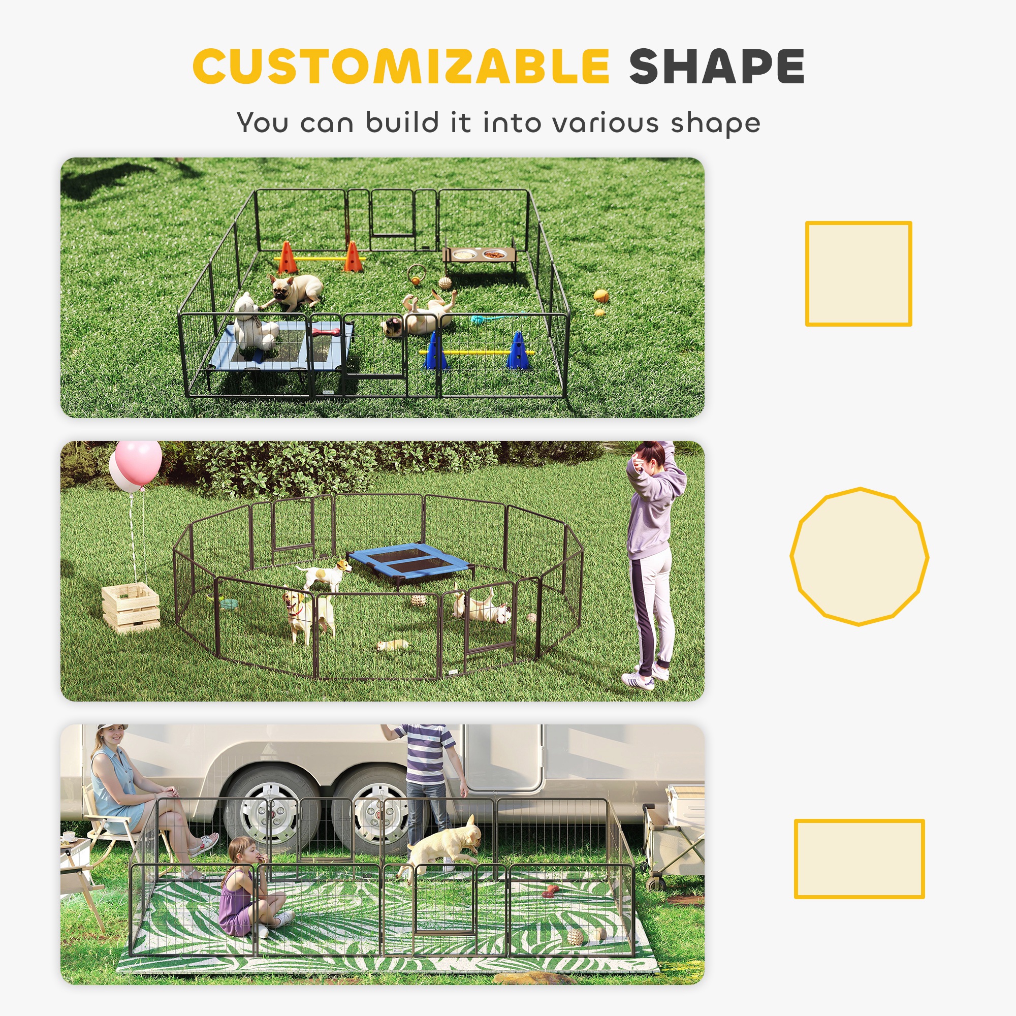 Dog Playpen, 31.5"W Heavy-Duty Metal Puppy Play Pen, Pet Exercise Fences for Outside and Indoor, DIY Design with Door for Small Dogs, 12 Panels, 23.5"H
