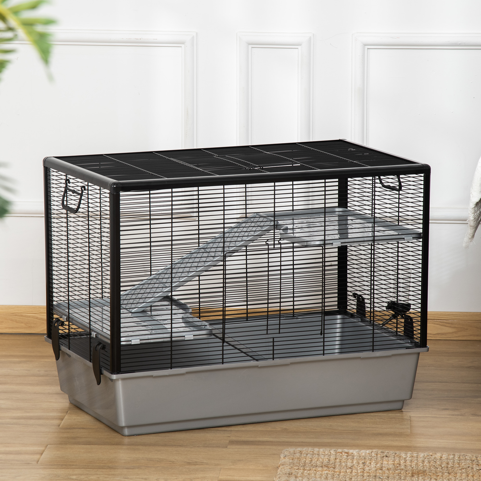 3-tier Hamster Cage, Guinea Pig Cage with Accessories Food Dish Water Bottle, Ramps, 31.5"x19"x 23", Grey