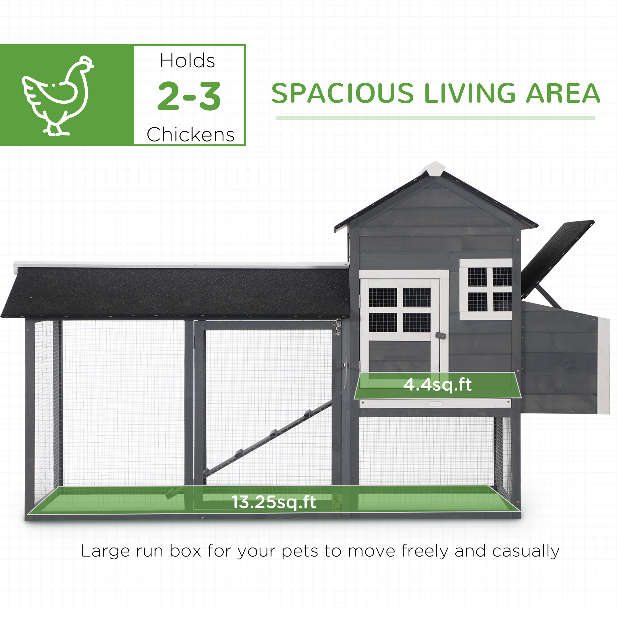 82" Chicken Coop Wooden Hen House Rabbit Hutch Poultry Cage Pen Outdoor Backyard with Nesting Box and Run, Grey