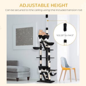 94"-102" Floor to Ceiling Cat Tree, High Cat Condo Scratching Post Activity Center, Multi-Level Play House