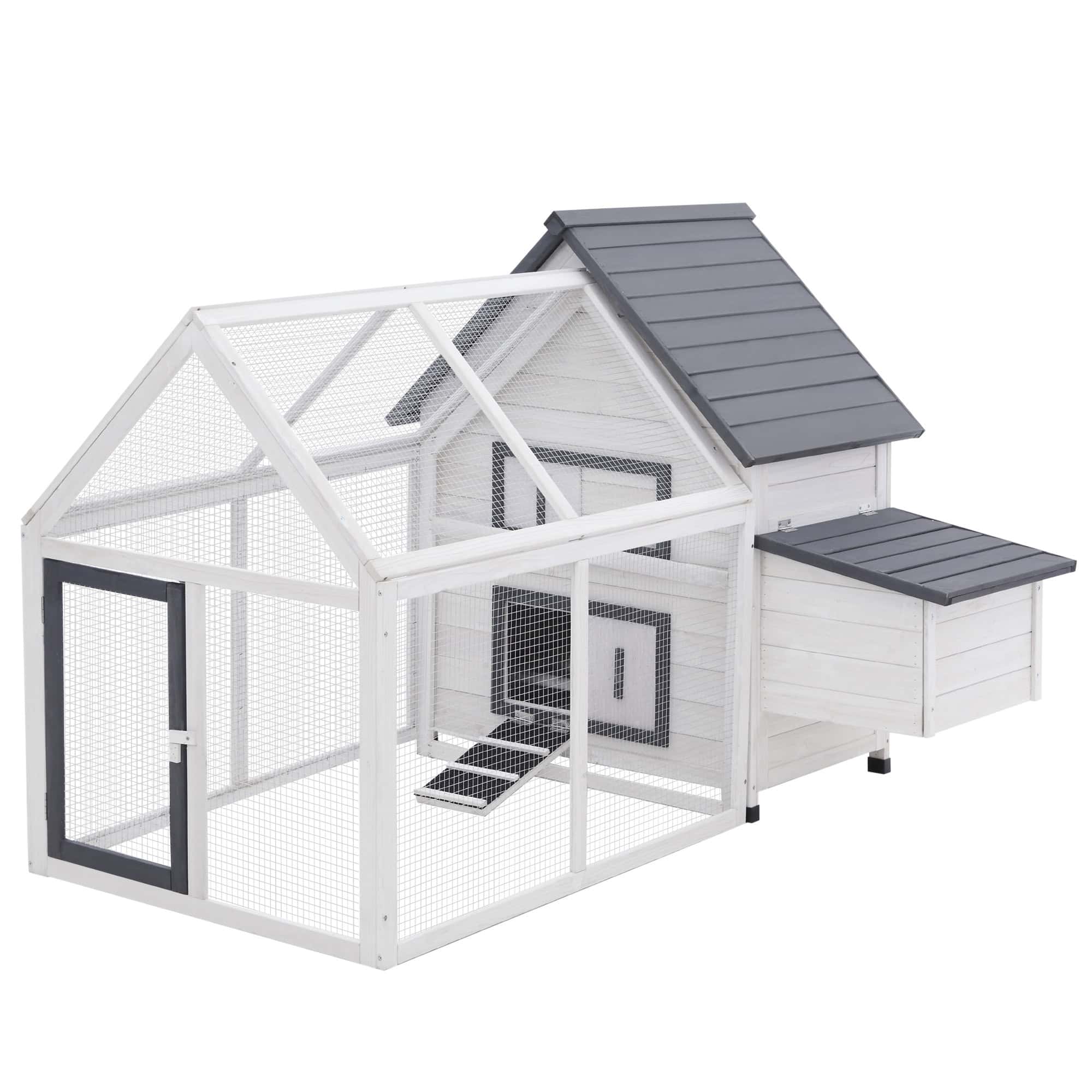 65" Chicken Coop Wooden Hen House Rabbit Hutch Poultry Cage Pen Outdoor Backyard with Nesting Box, Ramp, Run, and Ladder