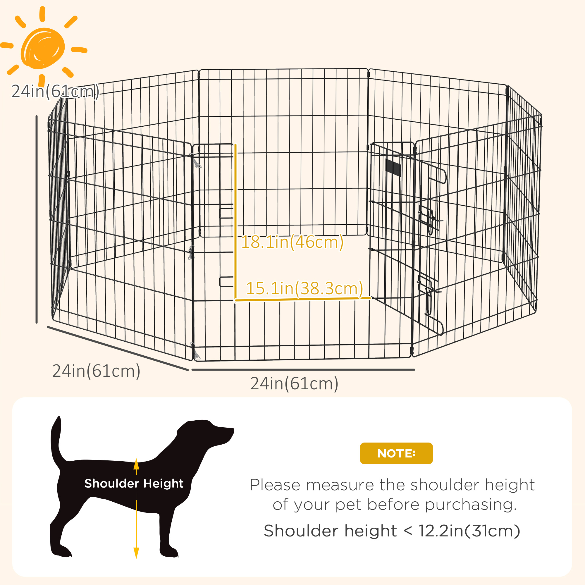 24inch Foldable Metal Exercise Pet Playpen Yard Dog Puppy Kennel Cage 8 Panel