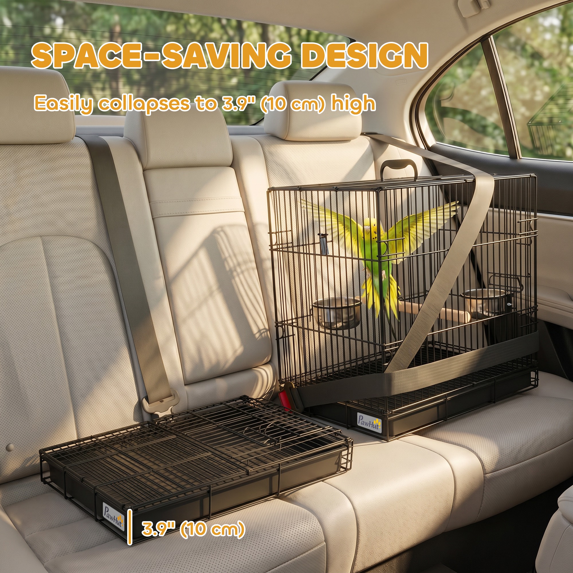 Bird Cage Portable w/ Slide-Out Tray Travel Cage for Parakeets w/ Perch & Food Bowls Black - Image 5
