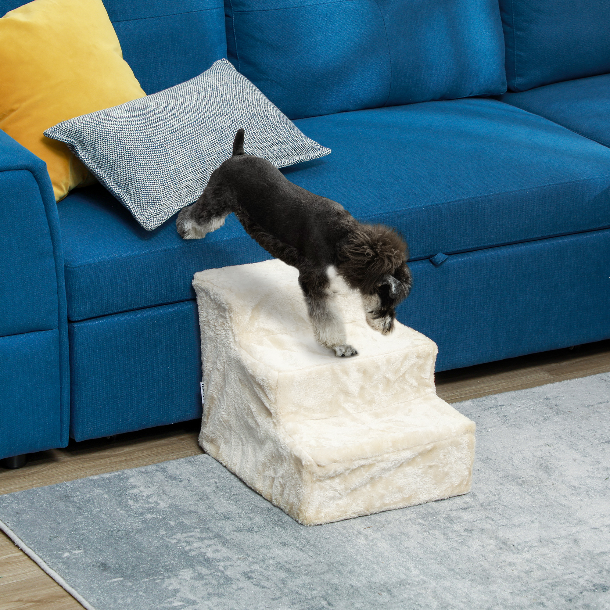 3-Step Dog Ramp for Sofa, Bed, and Couch, Pet Steps Ladder with Removable Cover, Beige
