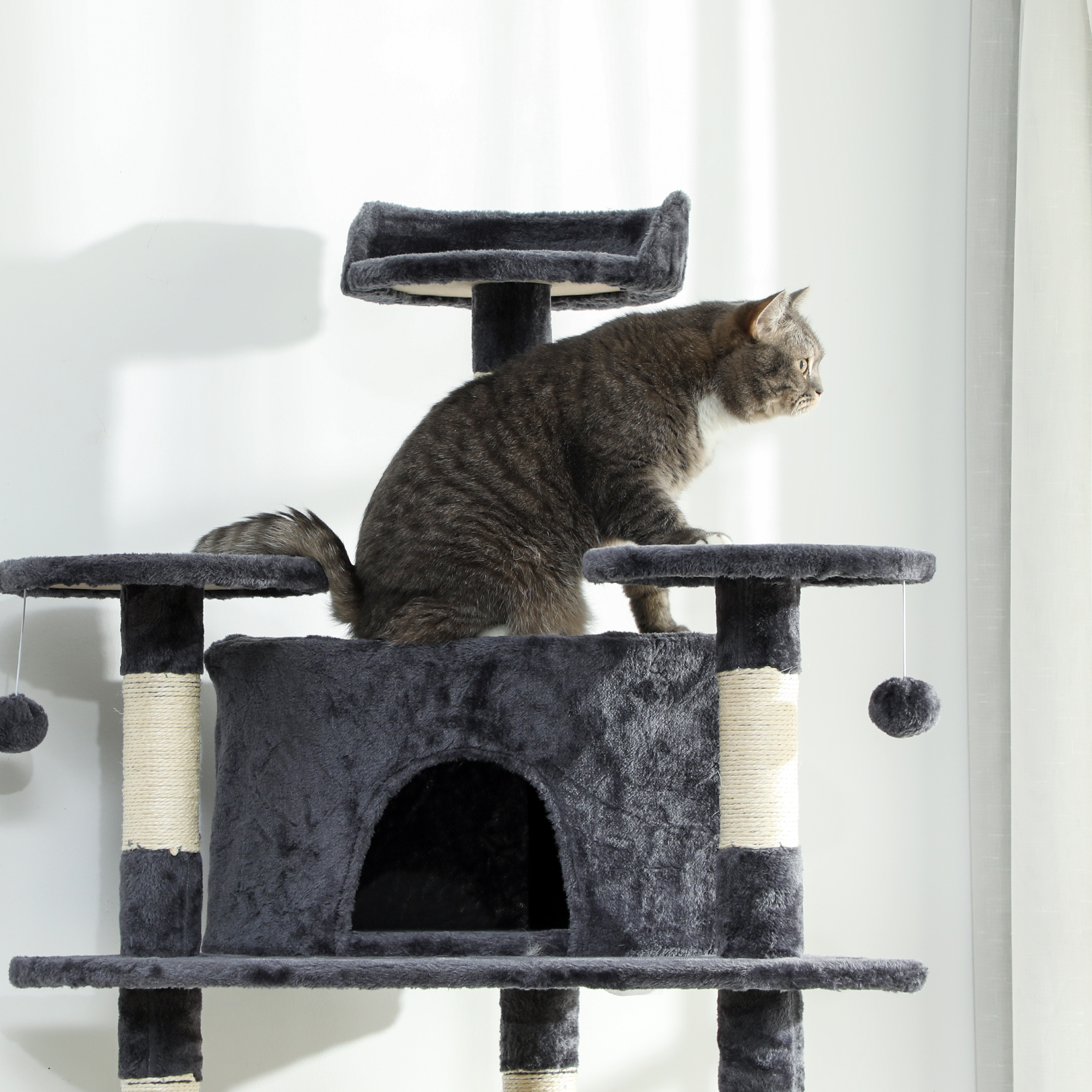 79" Scratching Kitten Tree Condo Kitten Scratch Activity Center Toys Dark Grey