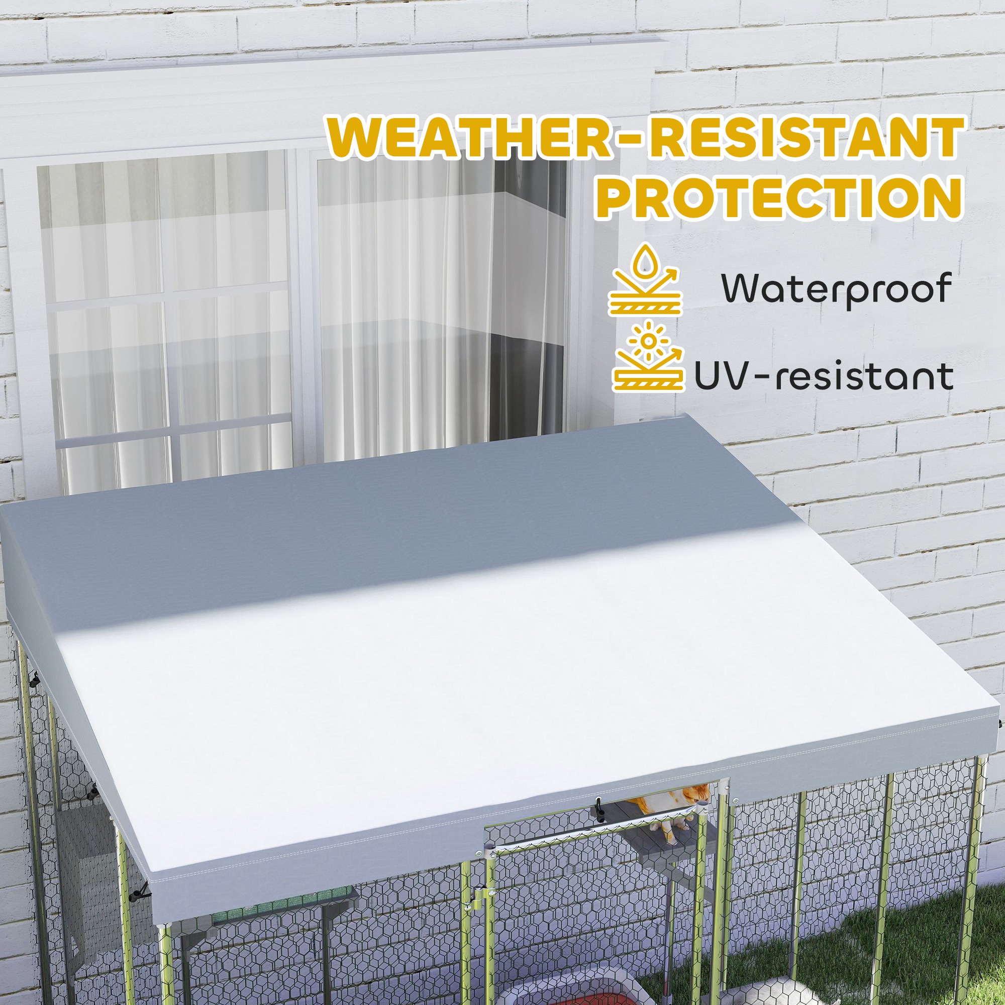 79" L Galvanized Steel Catio Outdoor Cat Enclosure w/ 420D Waterproof Canopy, Multiple Platforms, Resting Condo, Silver