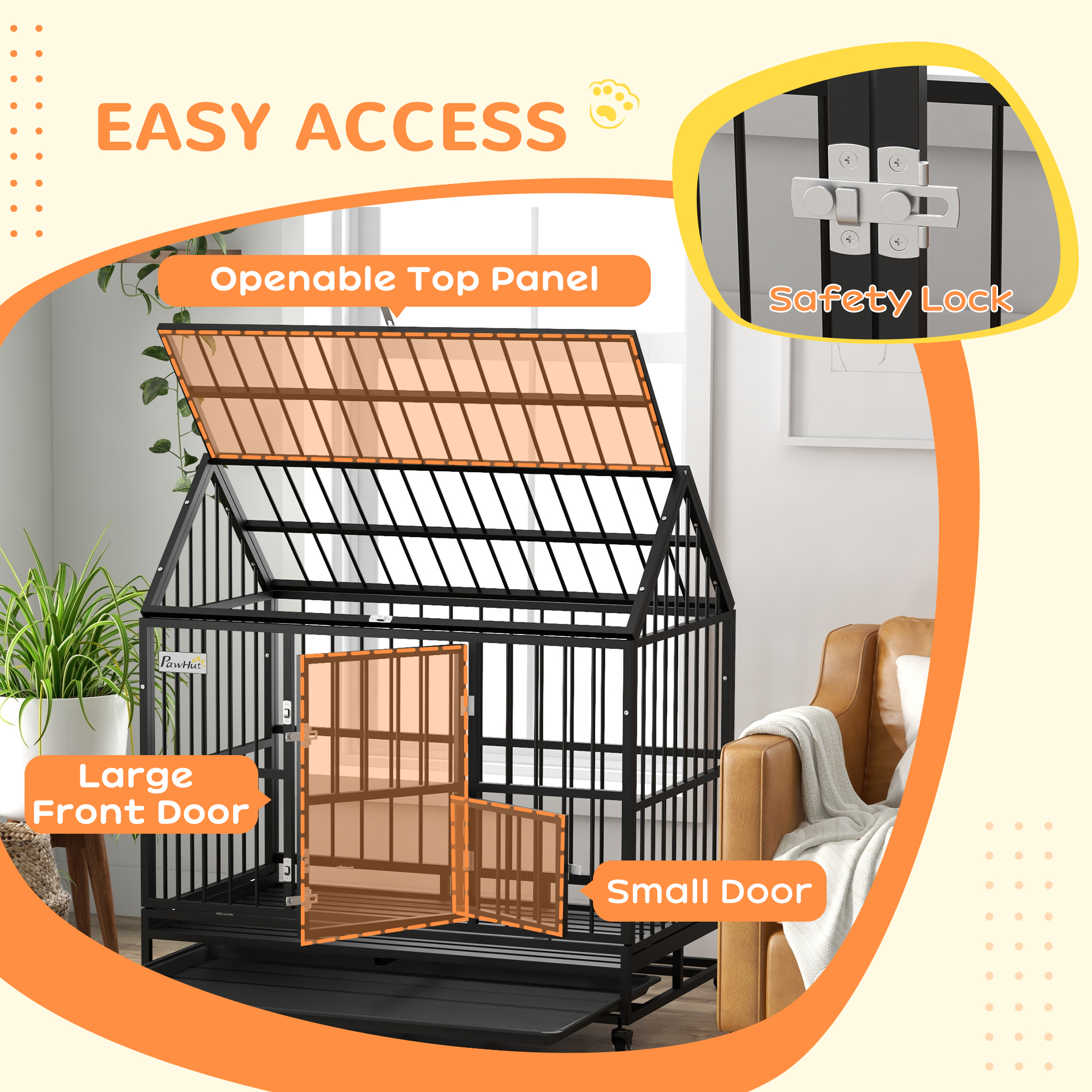 49" Heavy Duty Dog Crate with Removable Tray, Doors, Openable Roof, for Large and Extra Large Dogs, Black - Image 6