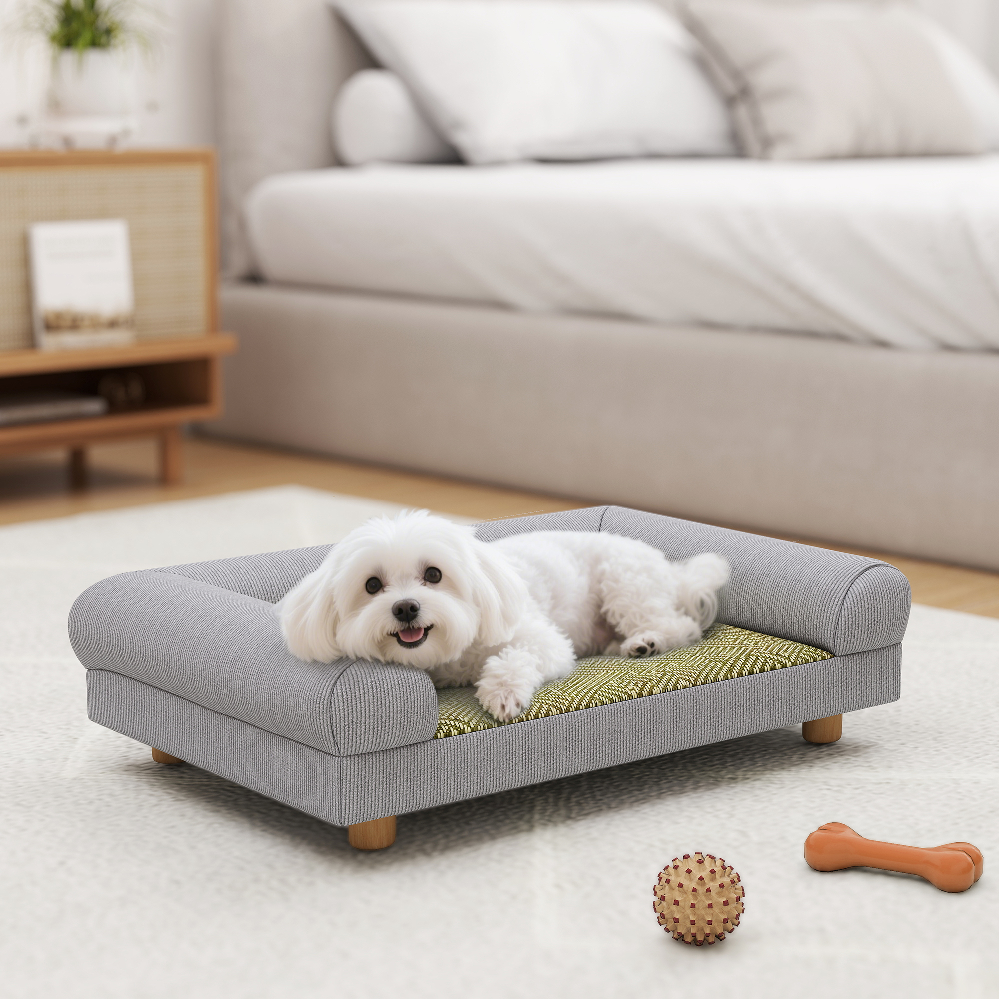 Pet Sofa, Dog Couch Bed for Small Dogs, Elevated Pet Sofa with Solid Feet for Indoor Kittens, Grey