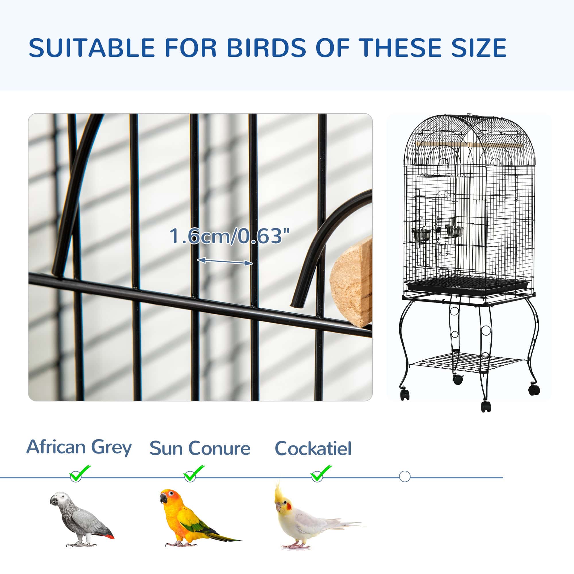 60" Large Bird Cage with Openable Top for Cockatie, Sun Conure