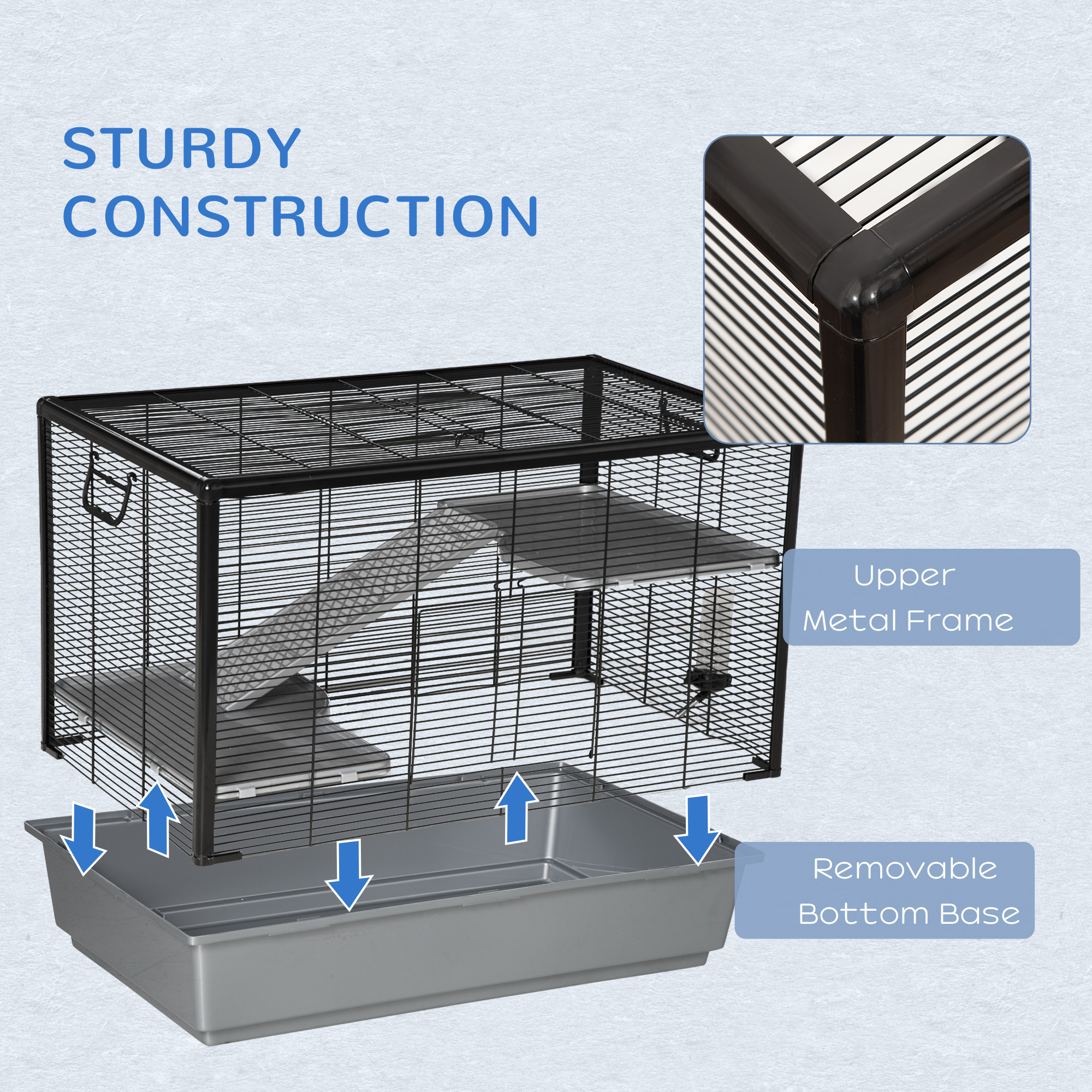 3-tier Hamster Cage, Guinea Pig Cage with Accessories Food Dish Water Bottle, Ramps, 31.5"x19"x 23", Grey