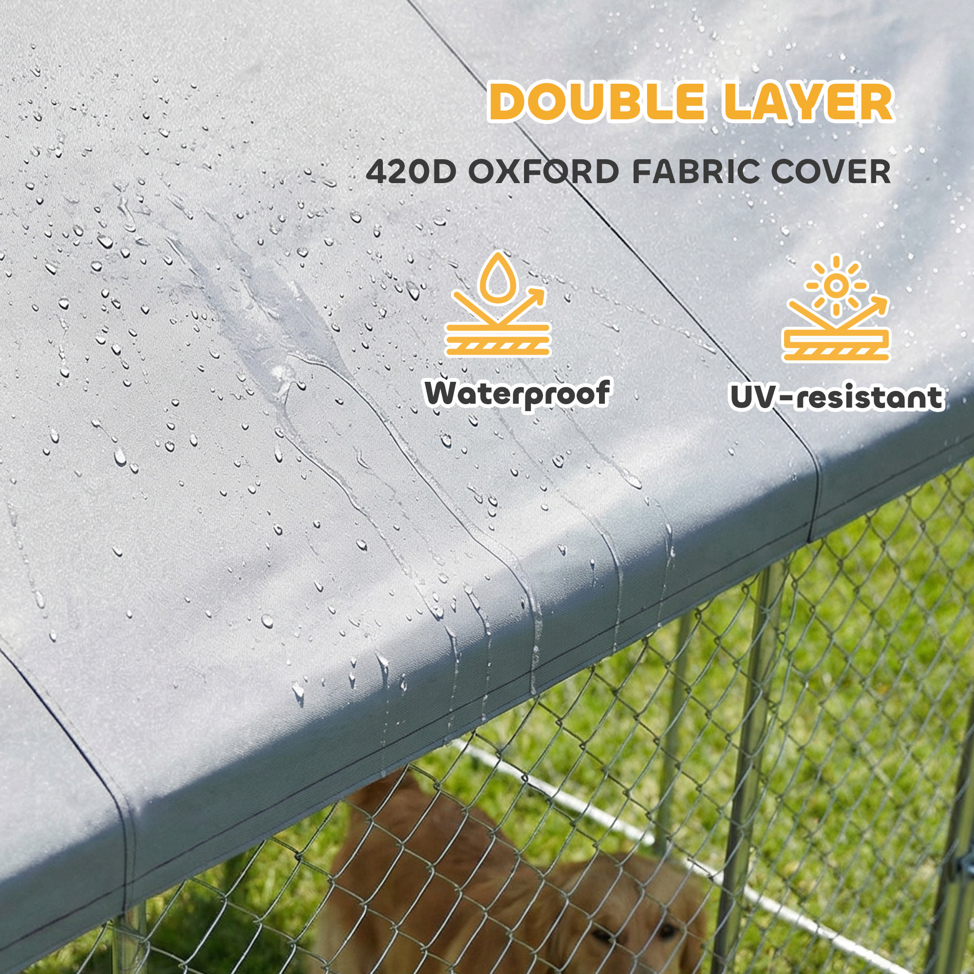 Galvanized Steel Outdoor Dog Kennel with Roof, Safety Lock, for Backyard, 13.1' x 7.5' x 7.8'