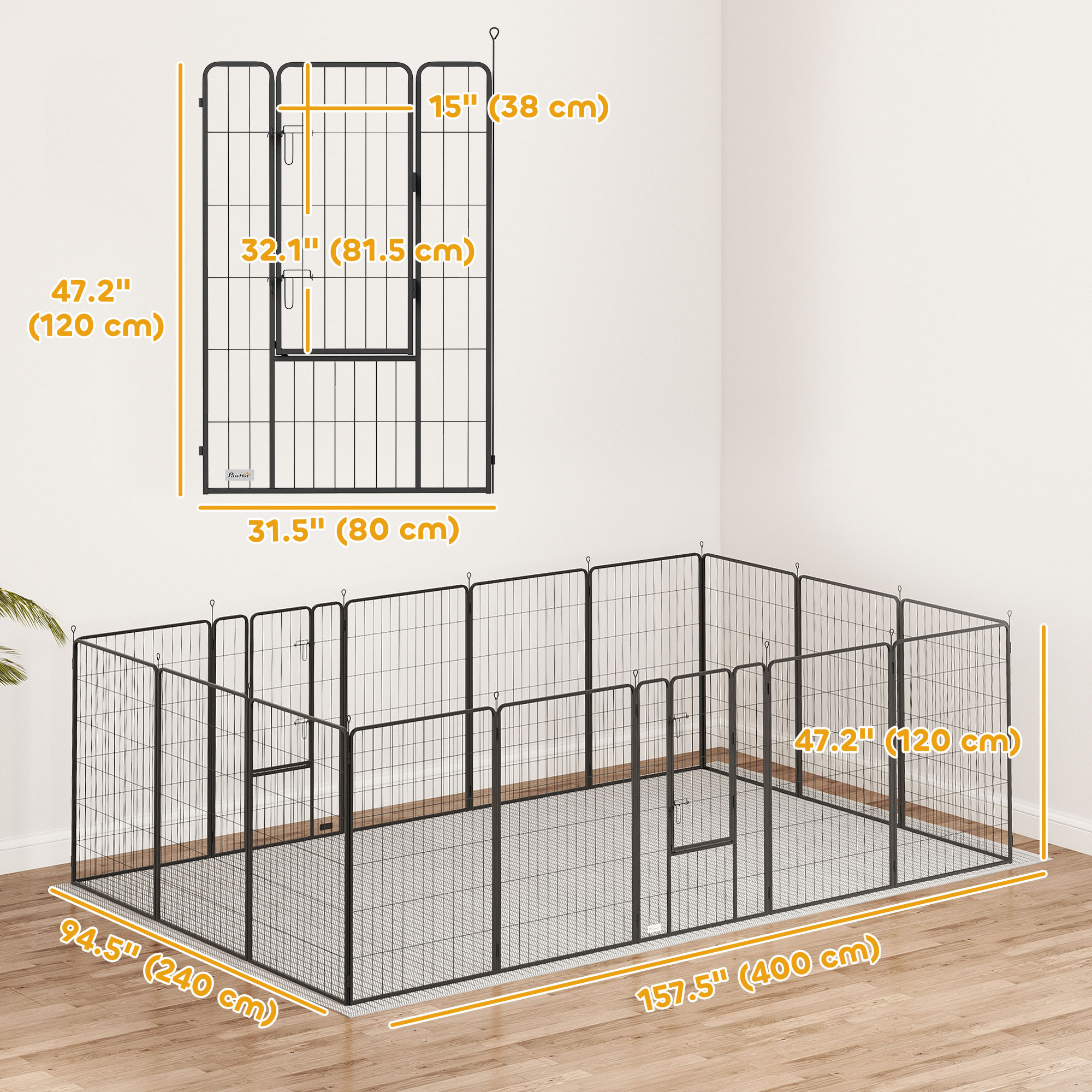 Heavy Duty Pet Playpen, 16 Panels Steel Dog Fence Puppy Exercise Pen with 2 Doors Locking Latch, 47" Height