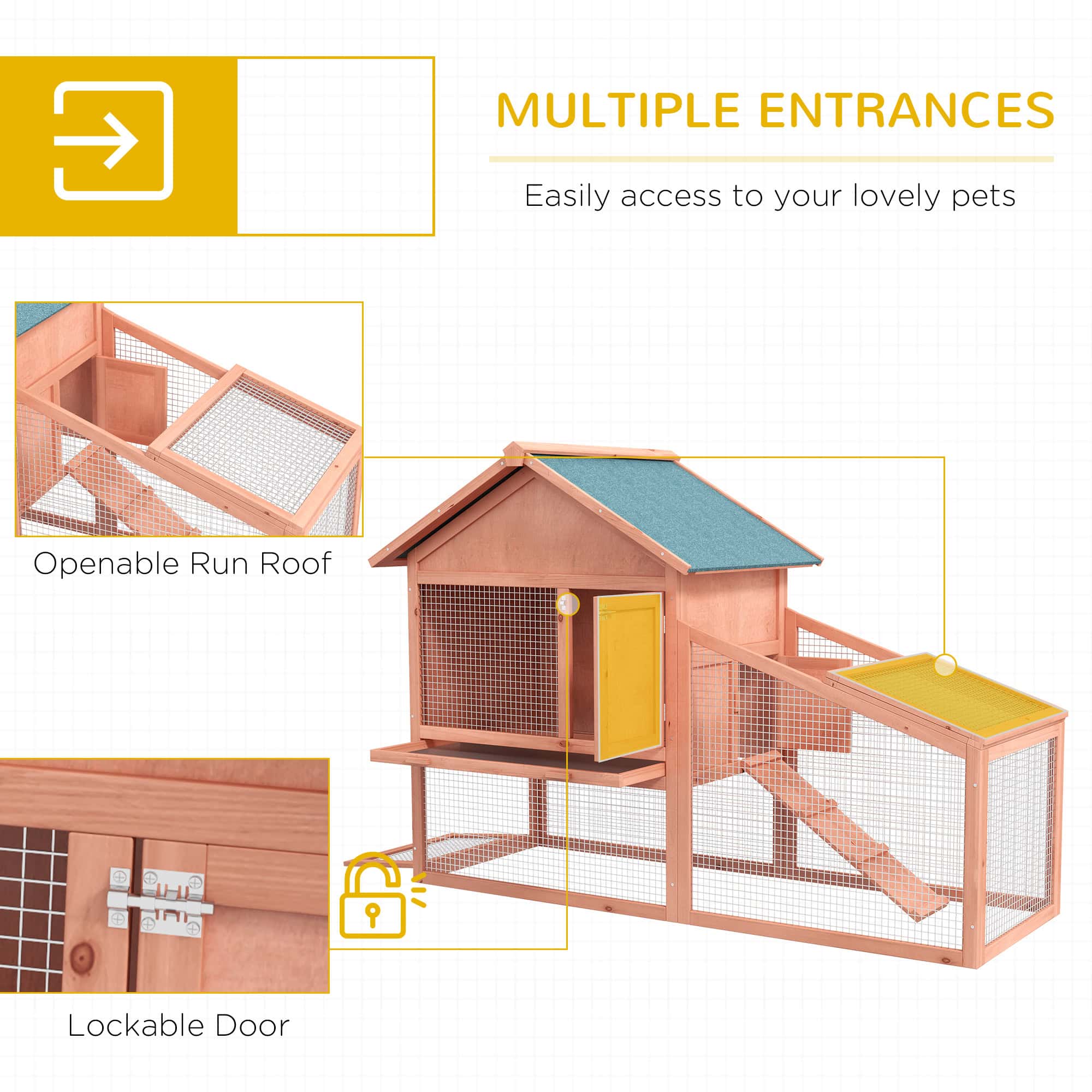 2 Tier Rabbit Hutch Outdoor Bunny House Guinea Pig Cage with Removable Tray, Ramp, Asphalt Roof