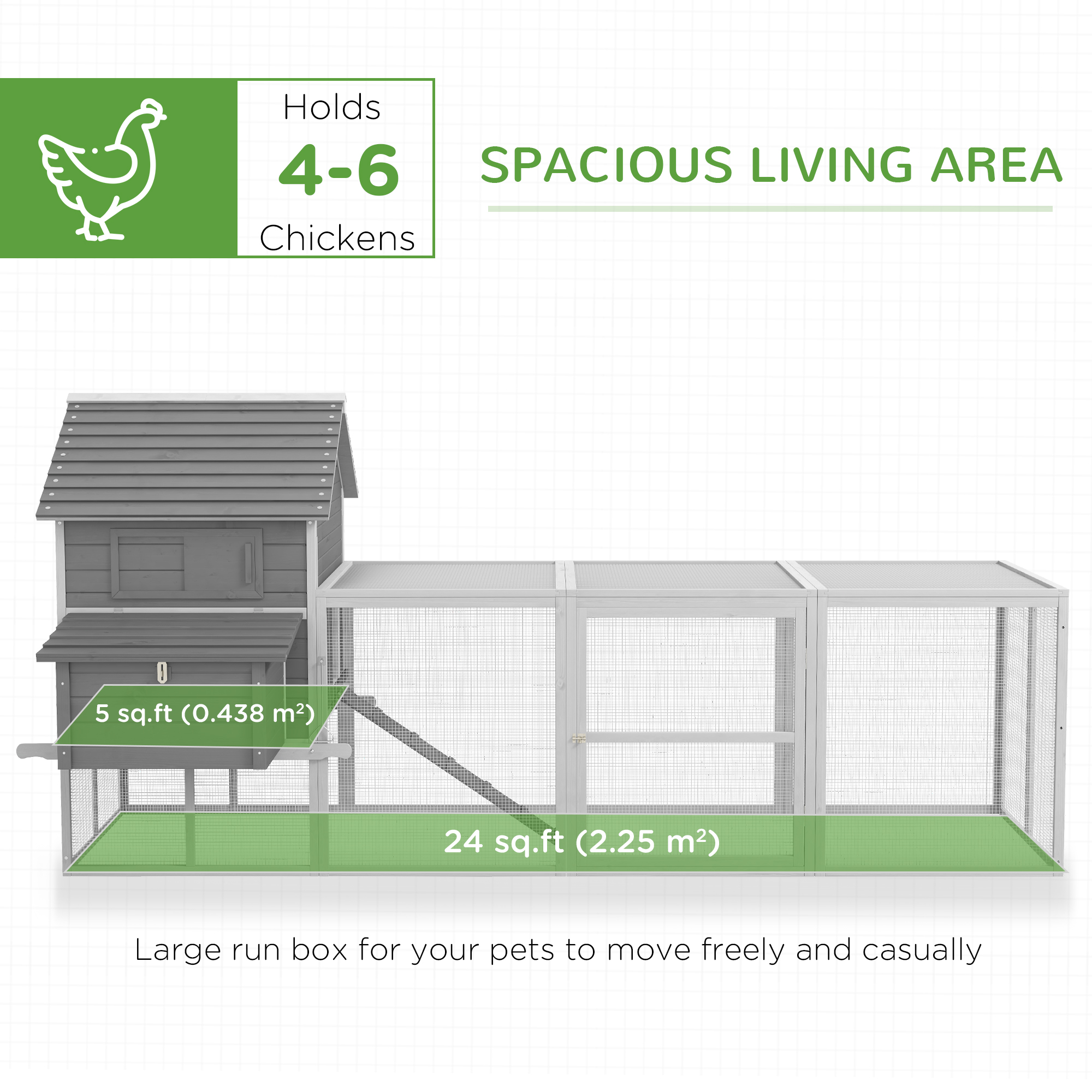 Wooden Chicken Coop with Nesting Boxes, Run, Doors, Tray, Ramp for 4-6 Chickens