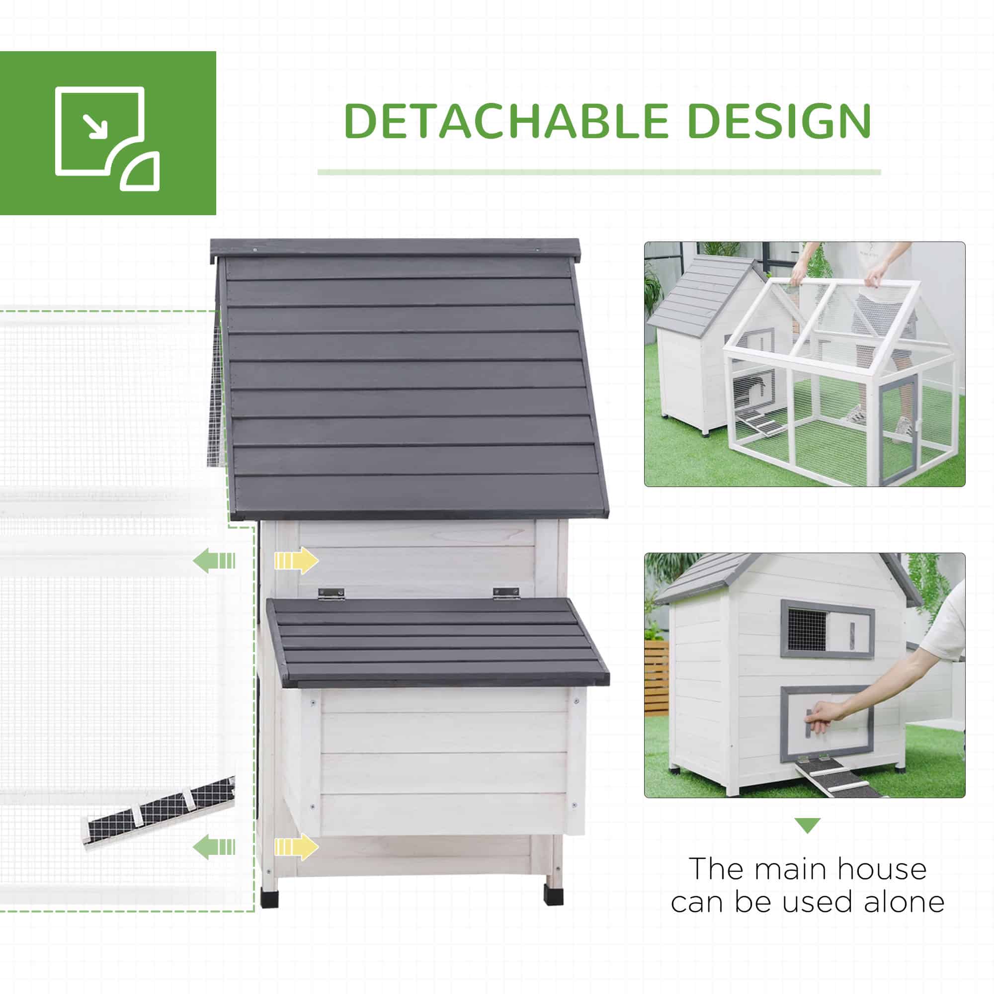 65" Chicken Coop Wooden Hen House Rabbit Hutch Poultry Cage Pen Outdoor Backyard with Nesting Box, Ramp, Run, and Ladder