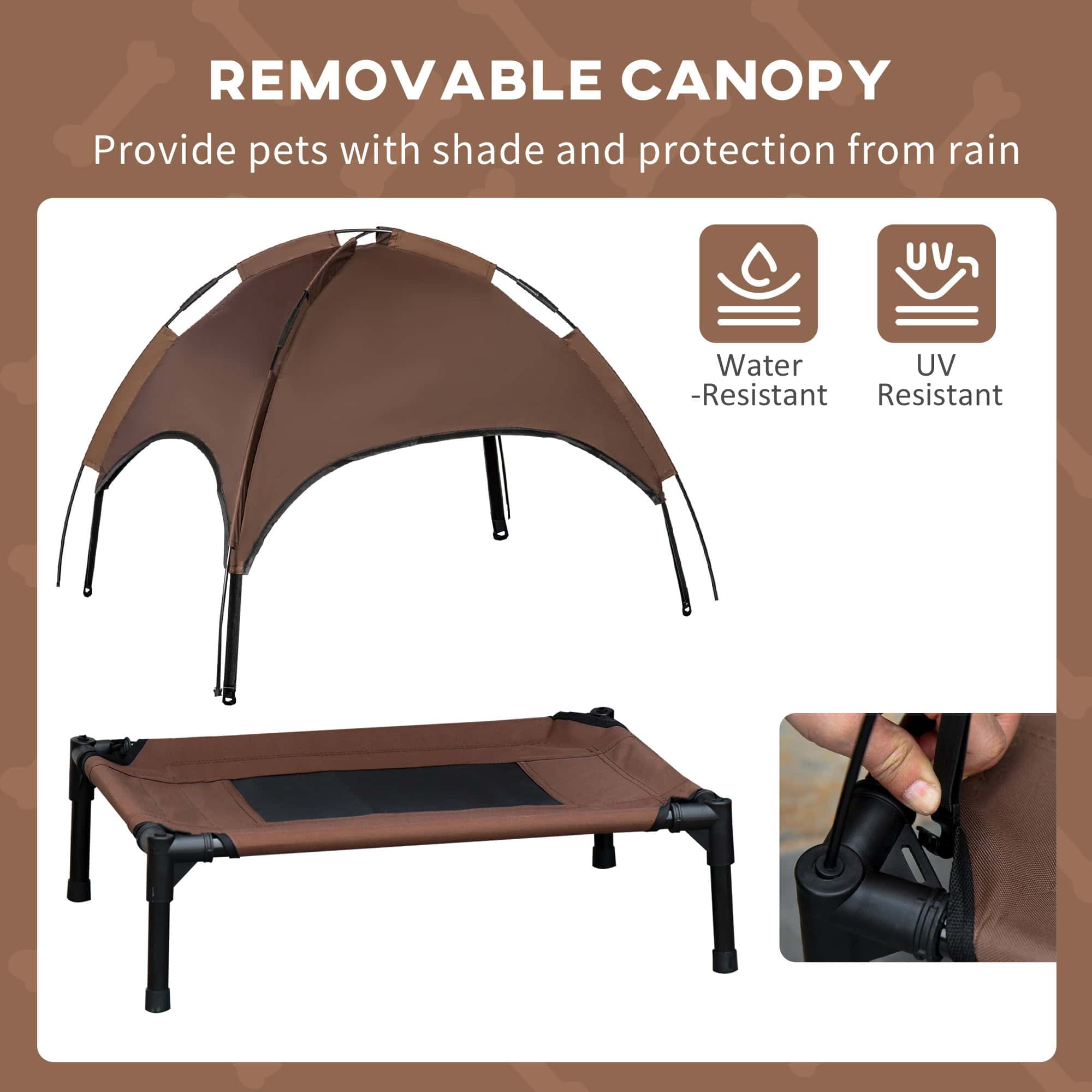 Elevated Cooling Pet Bed Portable Raised Dog Cot with Canopy for Medium Sized Dogs, Coffee