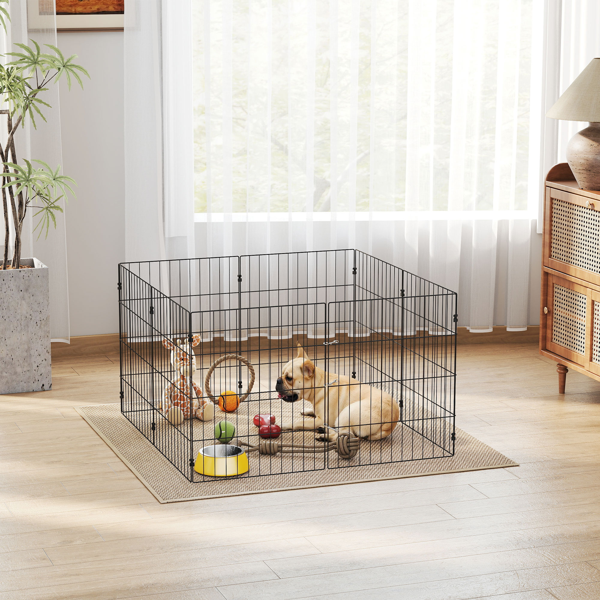 Foldable Metal Exercise Dog Playpen, Expandable Pet Fence Indoor Outdoor Use for Small Dogs, 20" x 24", 8 Panels, Black