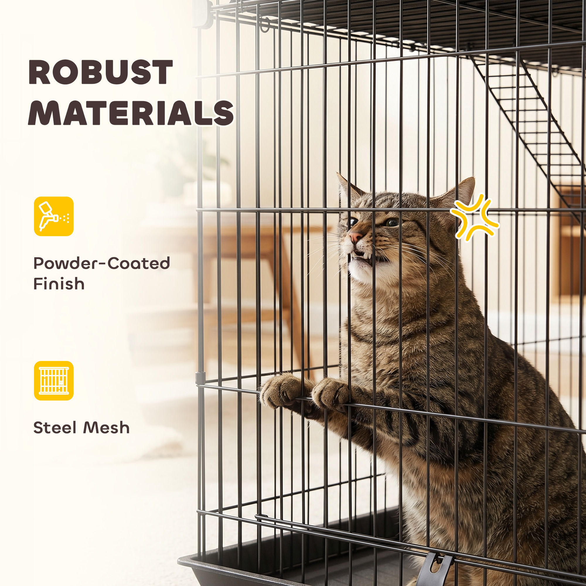 3-Tier Cat Cage Indoor, Detachable Metal Wire Kennel withwith Hammock, Platform, Tray and Cushion for 1-2 Kittens