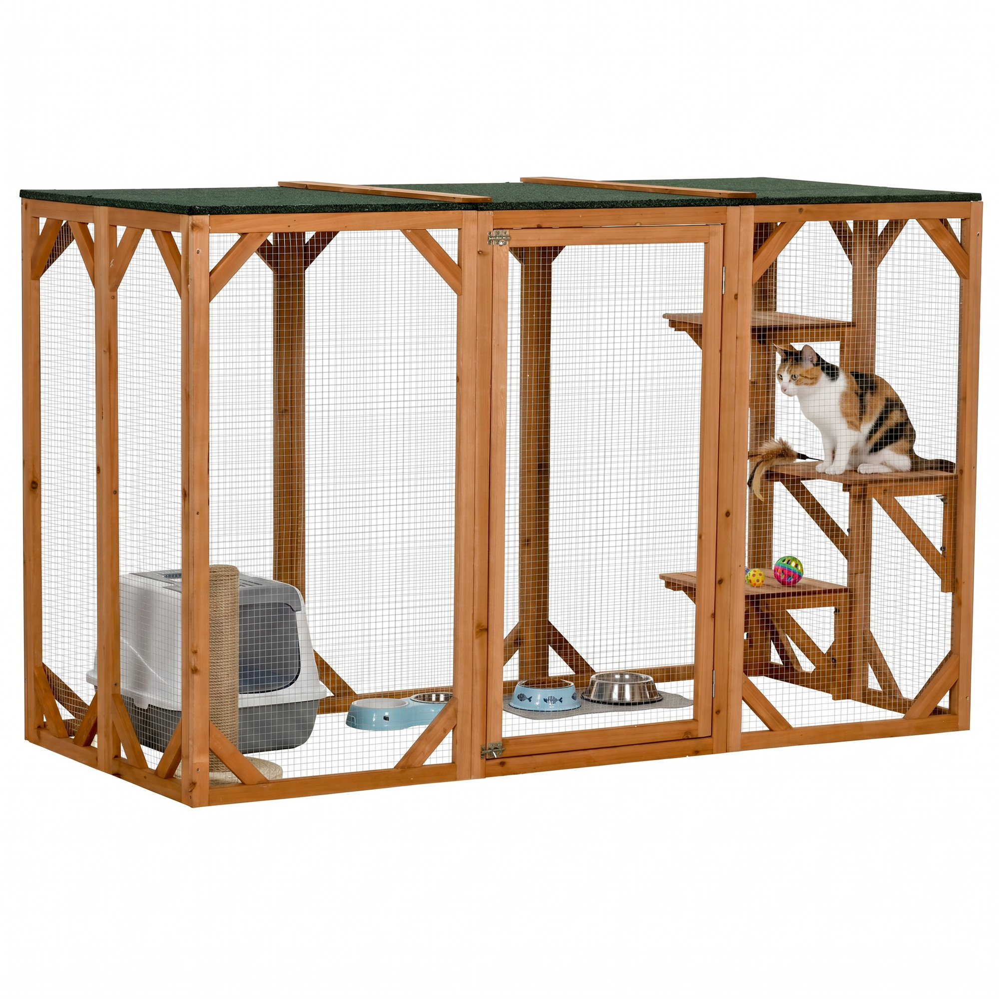 71"L Catio Outdoor Cat Enclosure, Indoor Cat Cage, Pet House, Small Animal Hutch for 1-2 Rabbit, Kitten, Kitty Crate Kennel w/ Waterproof Roof, Multi-Level Platforms, Orange