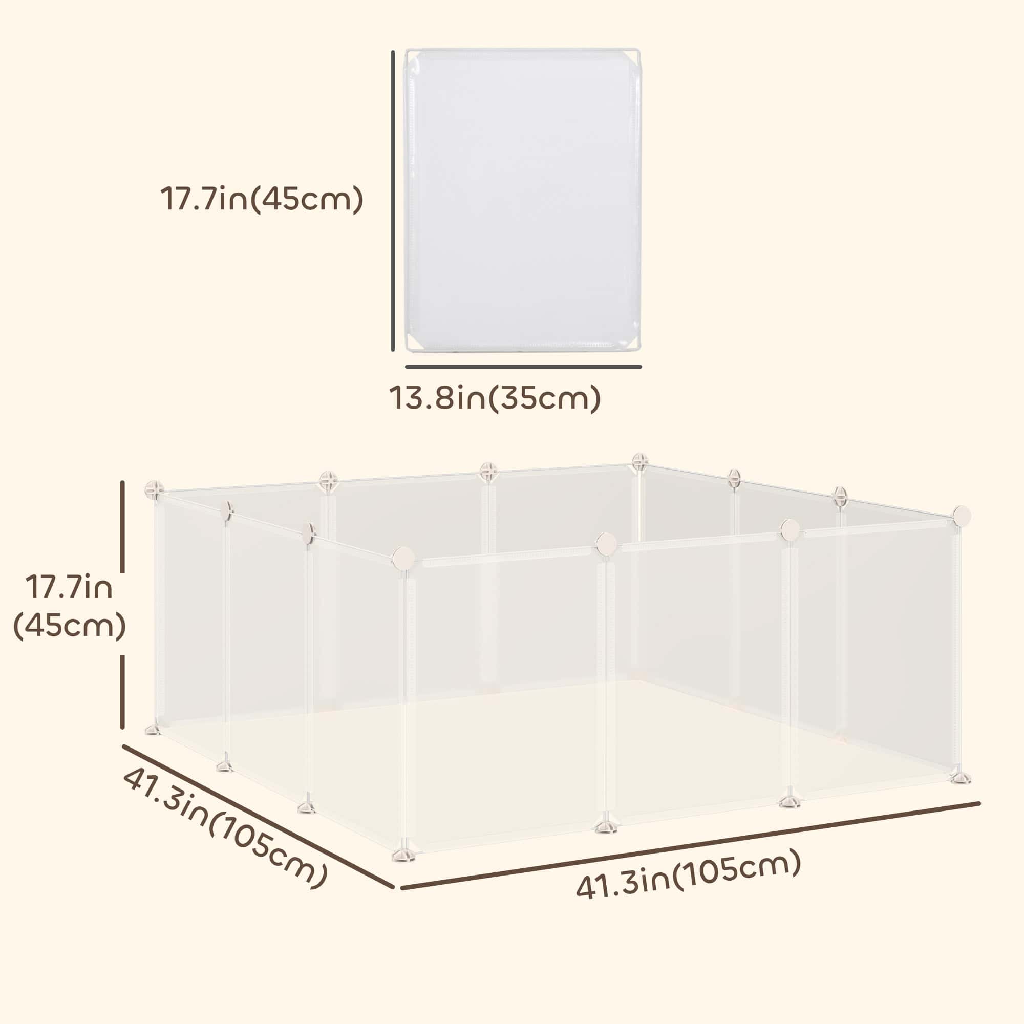 Small Animal Cage Plastic Chinchilla Cage 12 Panels for Guinea Pig, 18" x 14", White