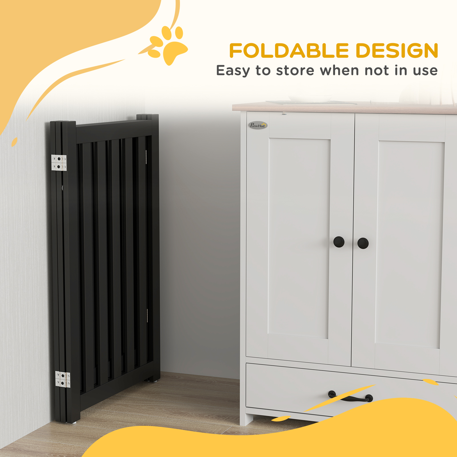 3-Panel Foldable Dog Gate with Feet for Medium Dogs and Below, Black - Image 6