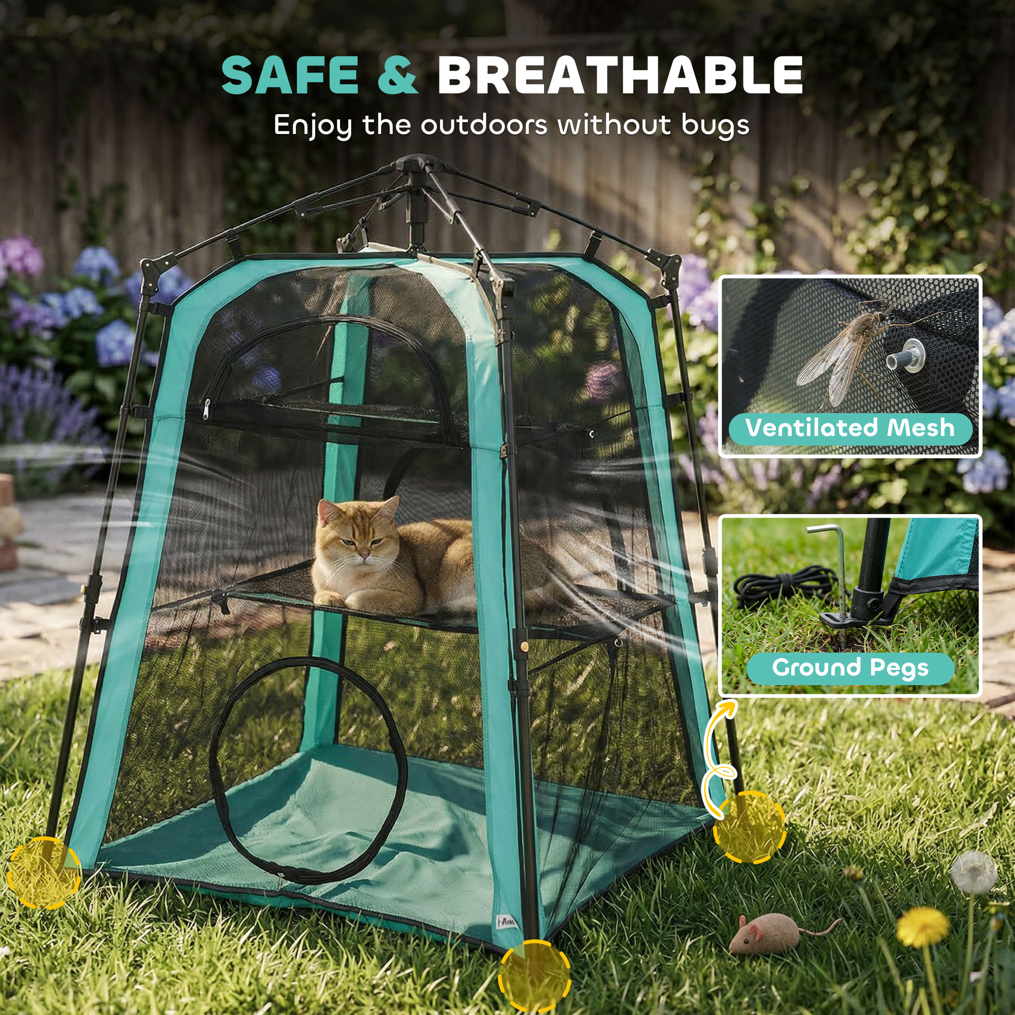 Cat Tent, 3-Tier Portable Pet Tent for Indoor Outdoor, Cat House with Multi-Door, Carry Bag, Breathable Mesh