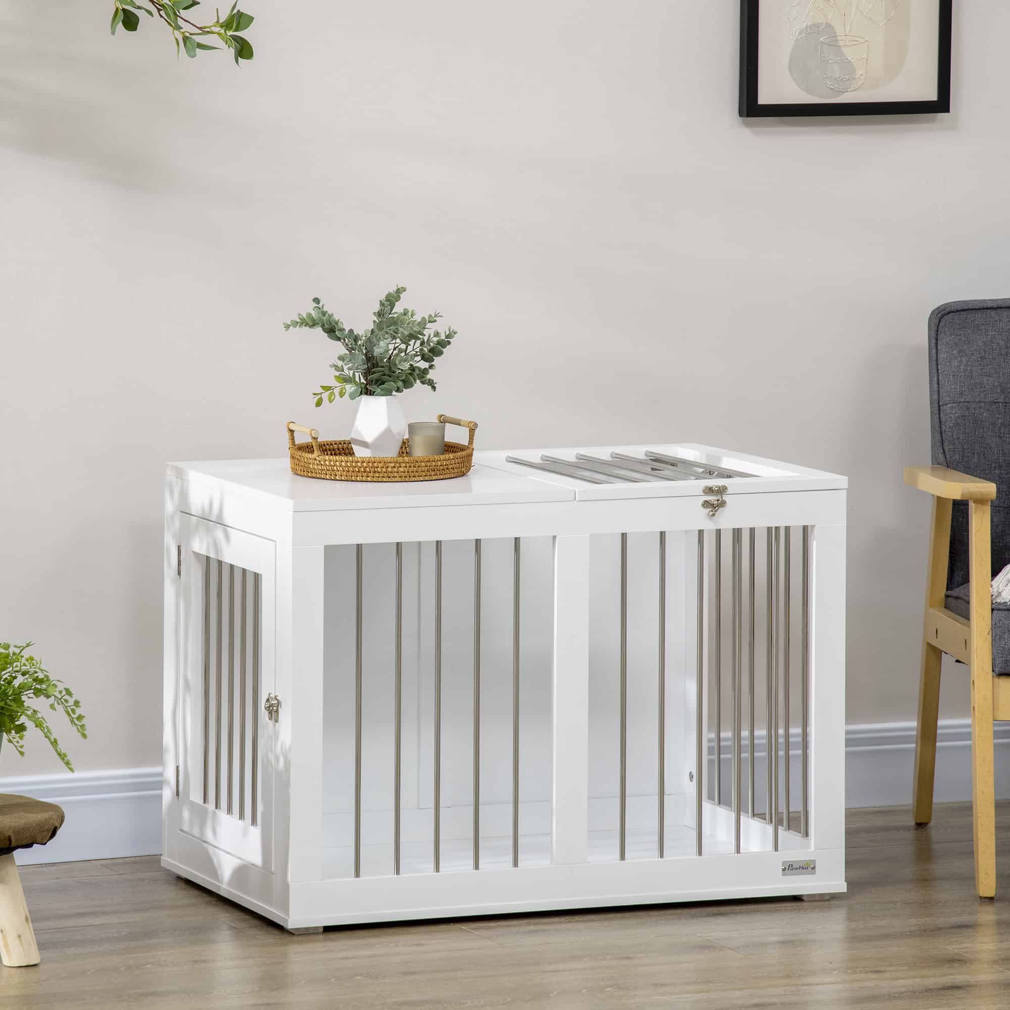 31.5" Dog Crate Furniture with Double Doors, for Medium Dogs, White