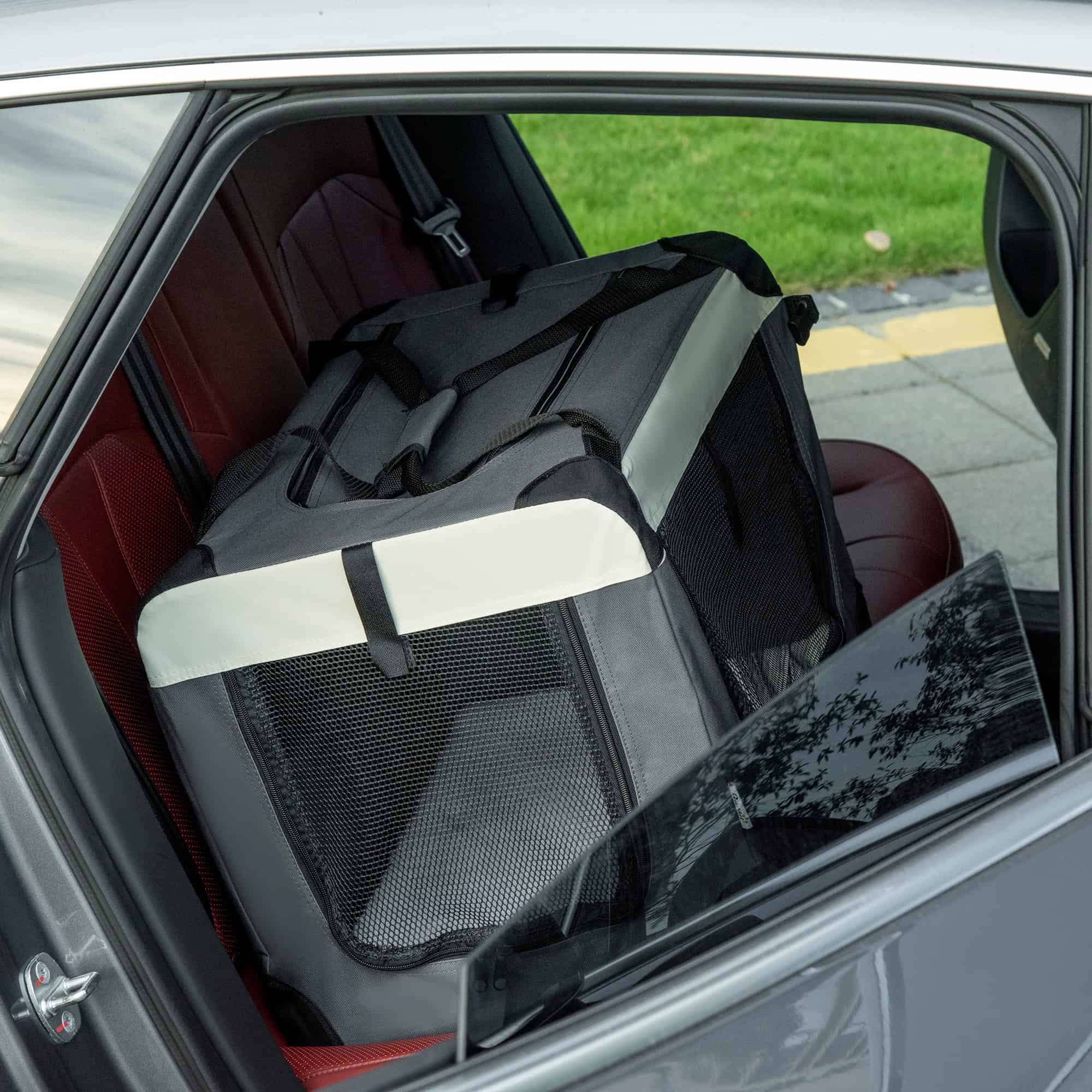 24" Foldable Pet Carrier with Removable Mat, Breathable Mesh, Soft Side Pet Travel Crate for Cat & Miniature Dogs, Grey